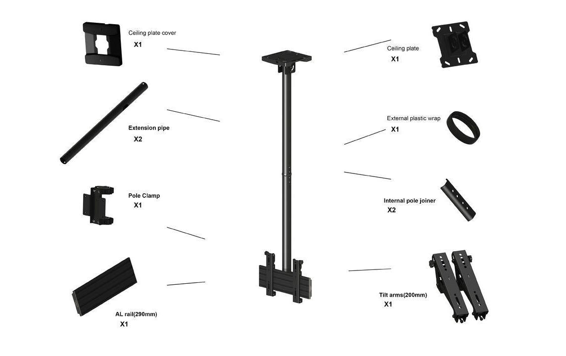 Multibrackets Pro MBC1U – Deckenhalterung, fix, bis 42", VESA 100×100, bis 50 kg, schwarz