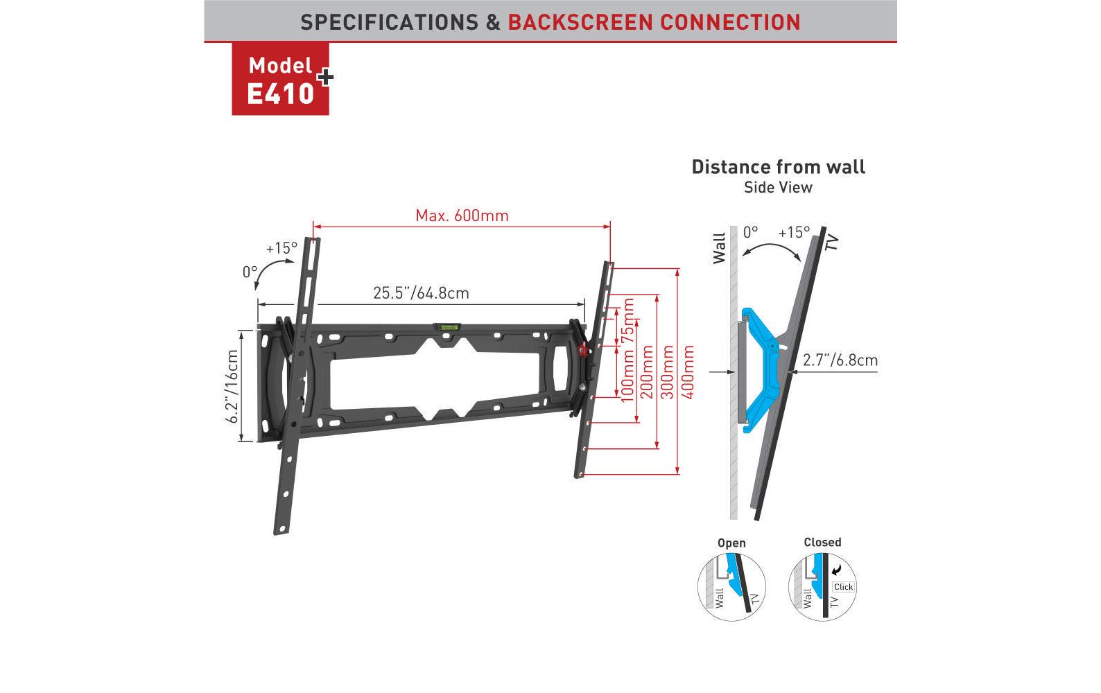 Barkan Mounting Systems Barkan Wandhalterung – Neigbar – 32–90" – VESA 100×100–600×400 – bis 60 kg, Schwarz