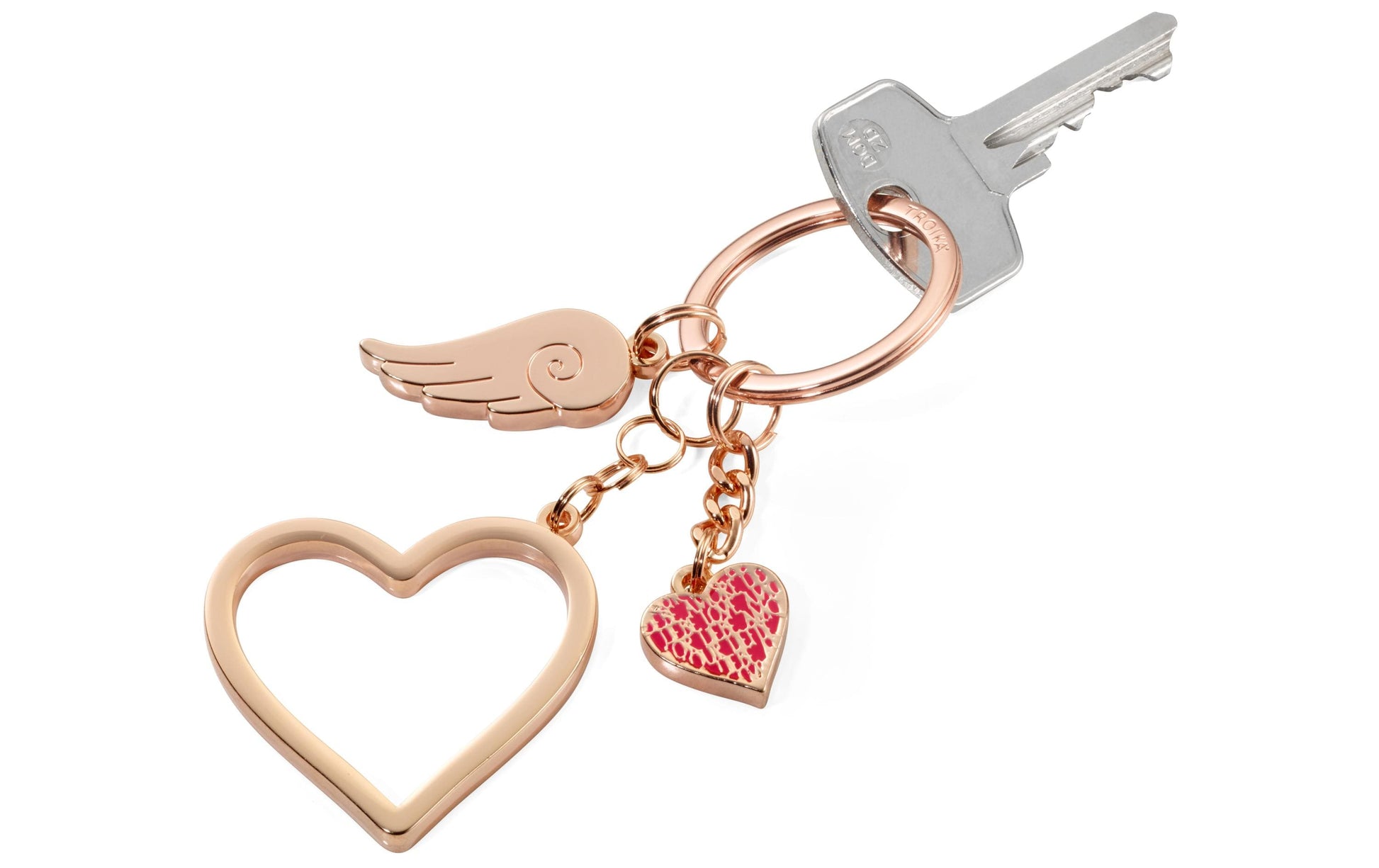 TROIKA Schlüsselanhänger Love in the Air – Herz, Rosa/Roségold, 45 × 4 mm