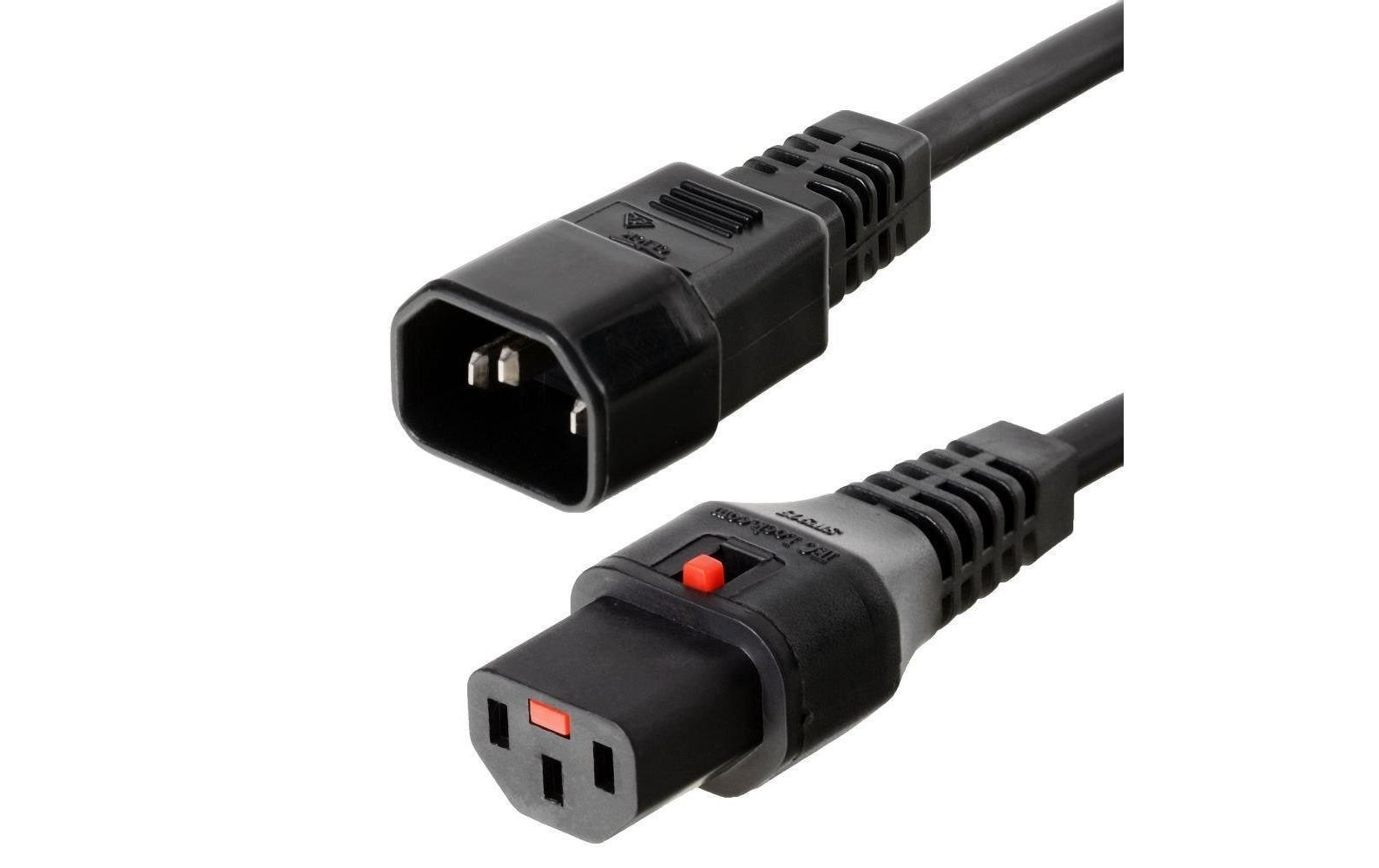 IEC LOCK Netzkabel – IEC C14 zu IEC C13, 1,5 m, 10 A, schwarz, mit IEC-Lock