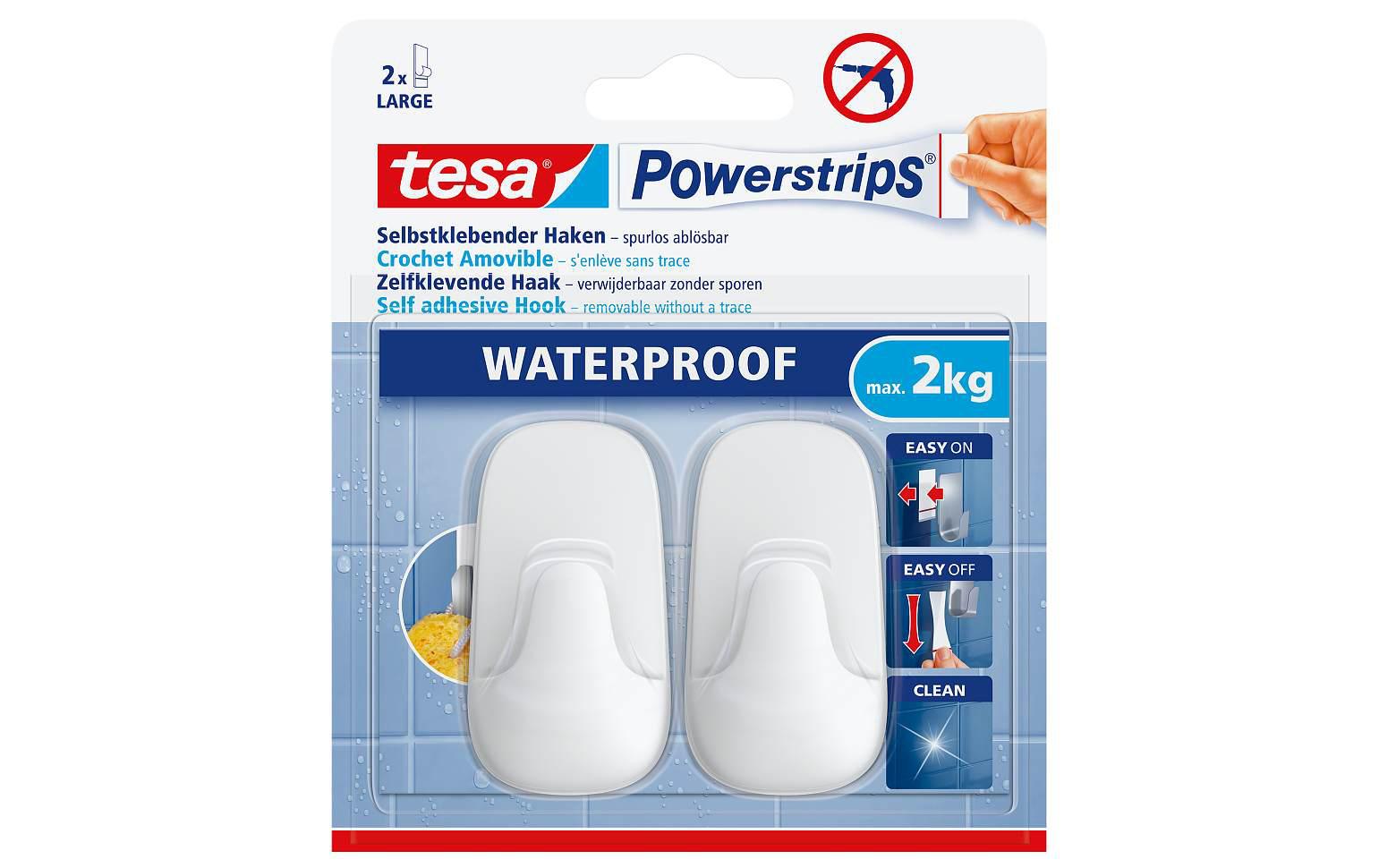 TESA Klebehaken – Kunststoff, 2 kg, Klebestreifen, 2er-Set