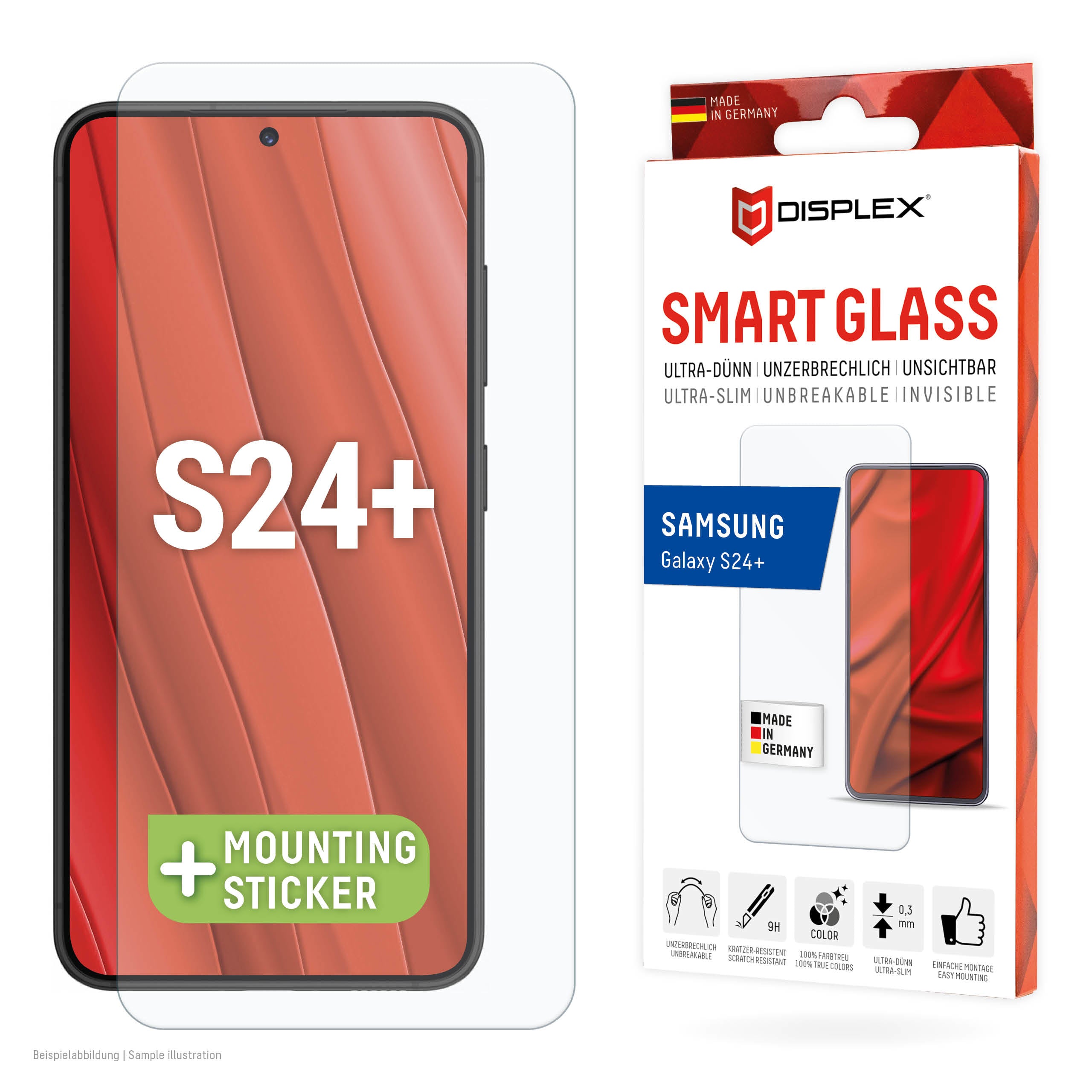 E.V.I. Displayschutz (Folie), 9H – für Galaxy S24+ – mit Applikator
