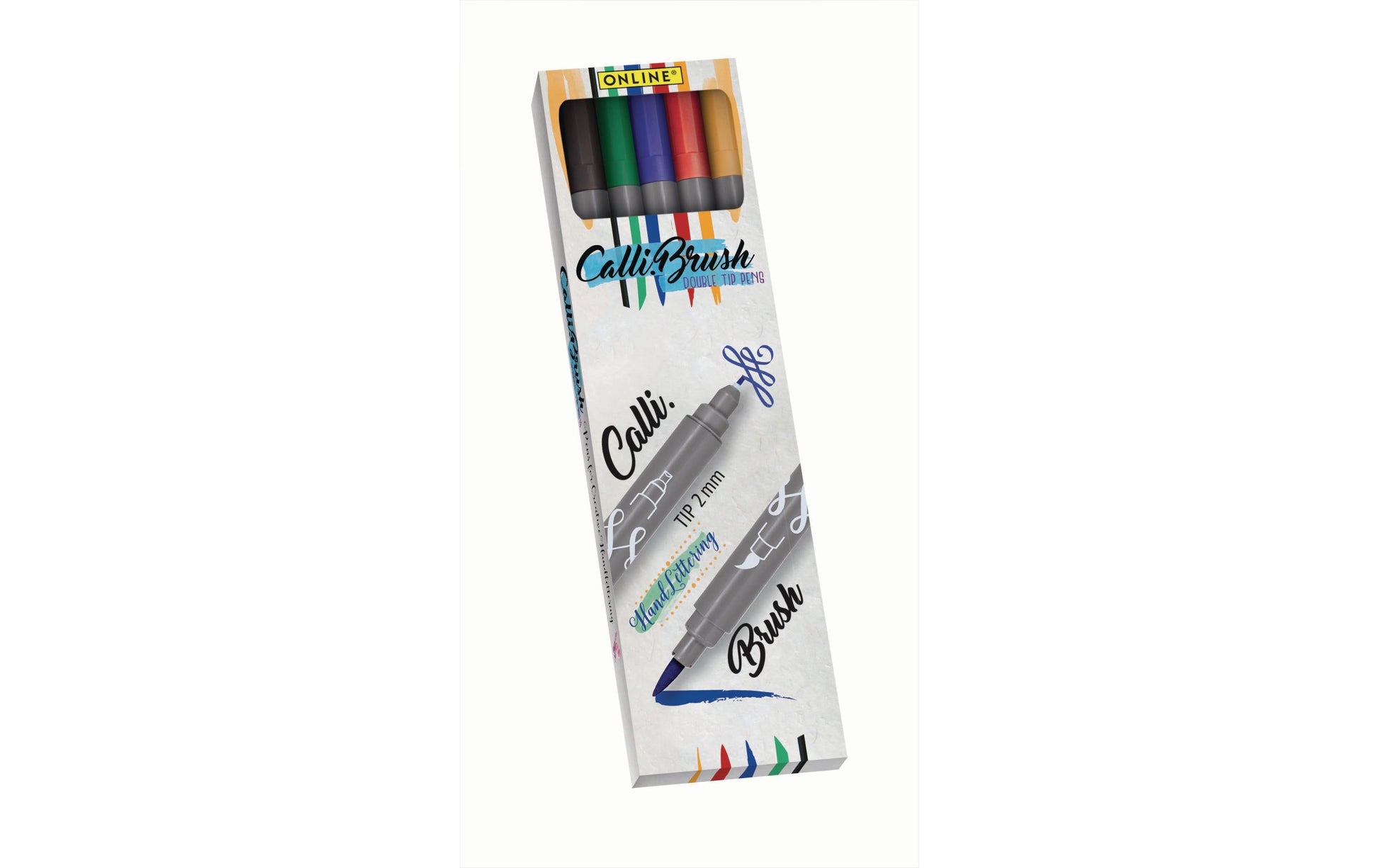ONLINE Schreibgeräte ONLINE Callibrush Pen Pinselstift, Doppelspitze – Pinsel + Kalligrafie-Spitze, 2 mm, 5 Farben