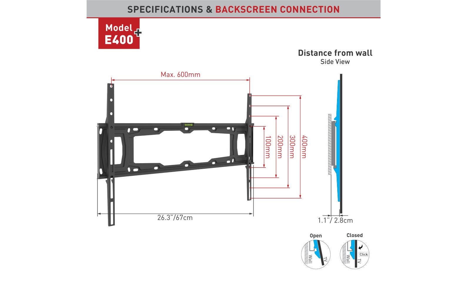 Barkan Mounting Systems Barkan WH E400+ – Wandhalterung, fix, für 32–90", VESA 75×75–600×400, bis 60 kg, schwarz