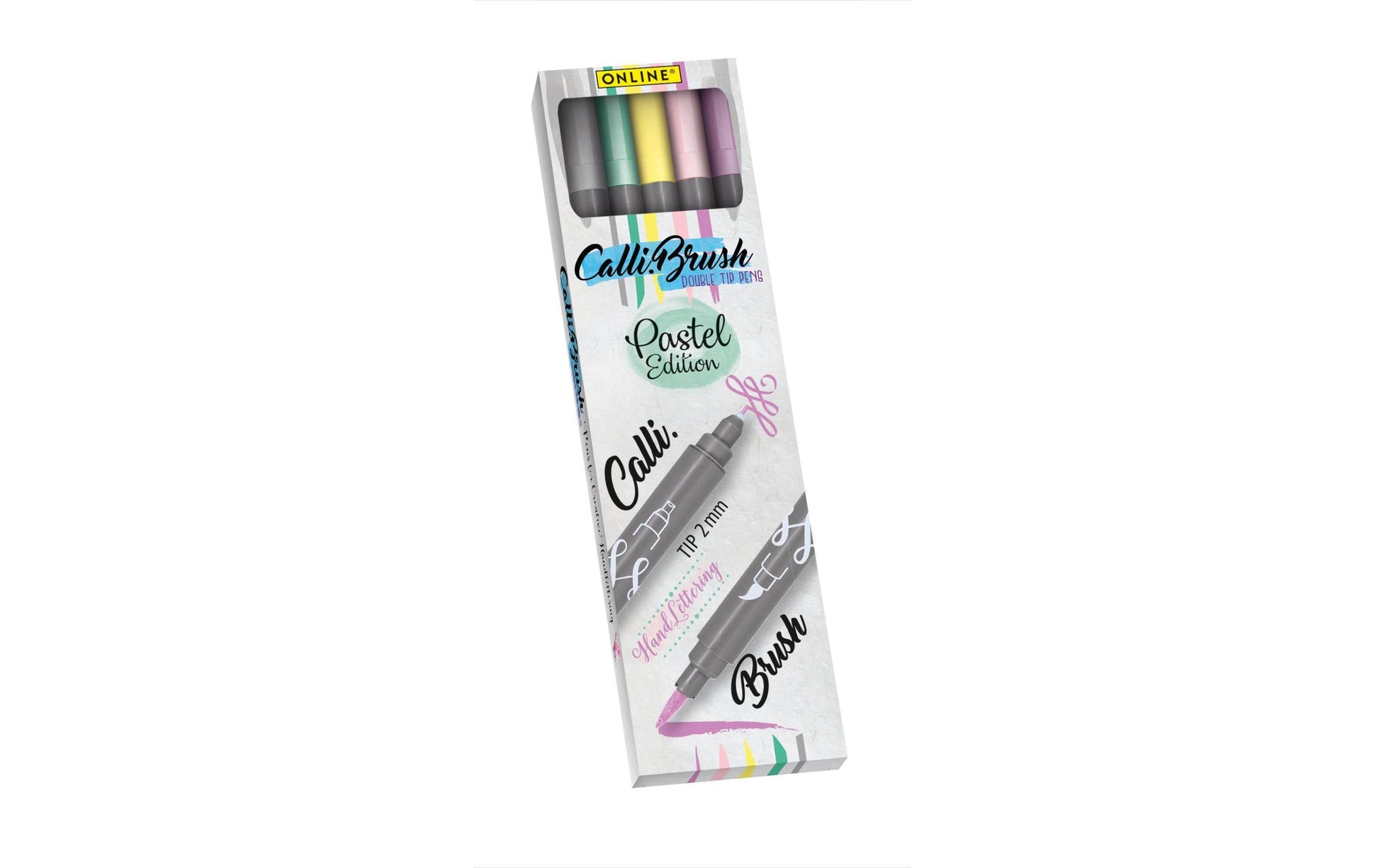 ONLINE Schreibgeräte Callibrush Handlettering Pinselstift Pastell – Pinselspitze, 2 mm, wasservermalbar, 5 Farben