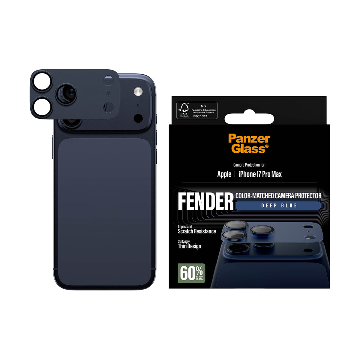 PanzerGlass Displayschutzfolie – für Apple iPhone 17 Pro Max, 75 × 51 × 0,48 mm, Silikon, Blau