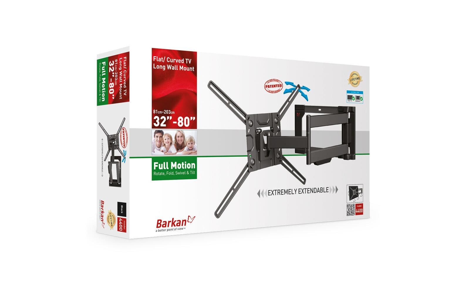 Barkan Mounting Systems Barkan WH 4400-SW – Wandhalterung, schwenkbar, neigbar, für 32–80", VESA 200×100–600×400, bis 50 kg, schwarz