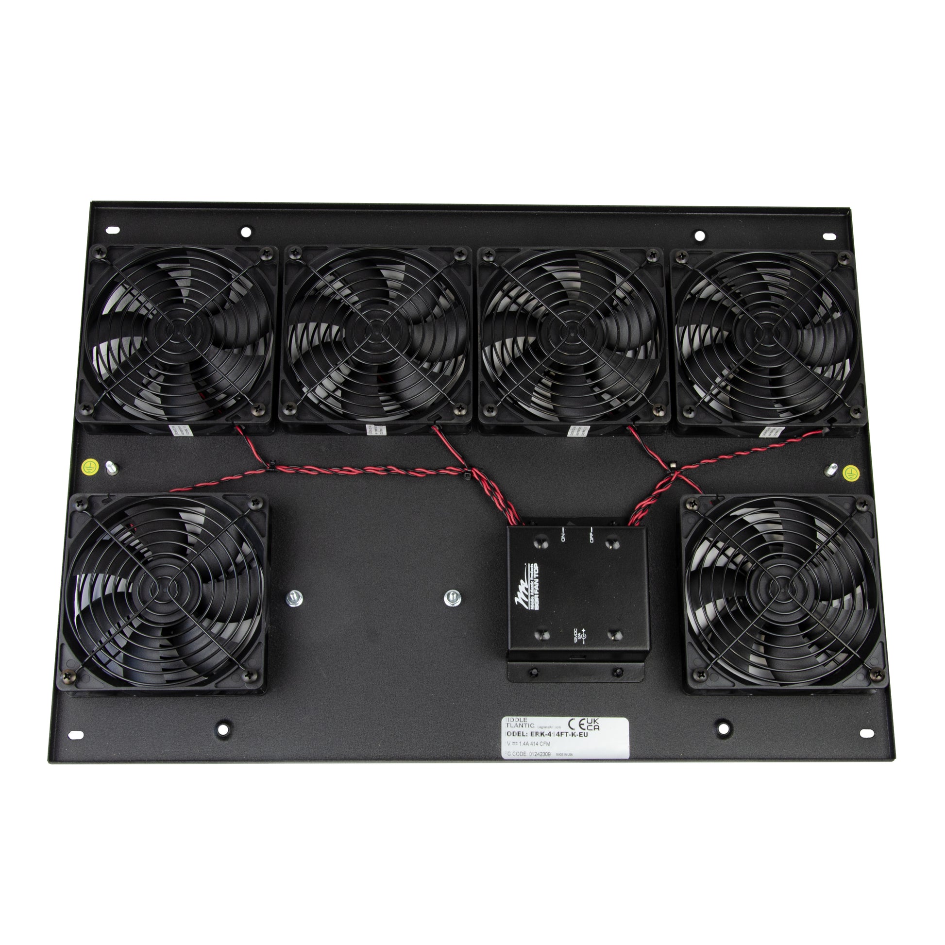 Middle Atlantic ERK-414FT-K-EU – Obere Platte mit 6× 10,2 cm Lüftern, 220–240 V, Schwarz