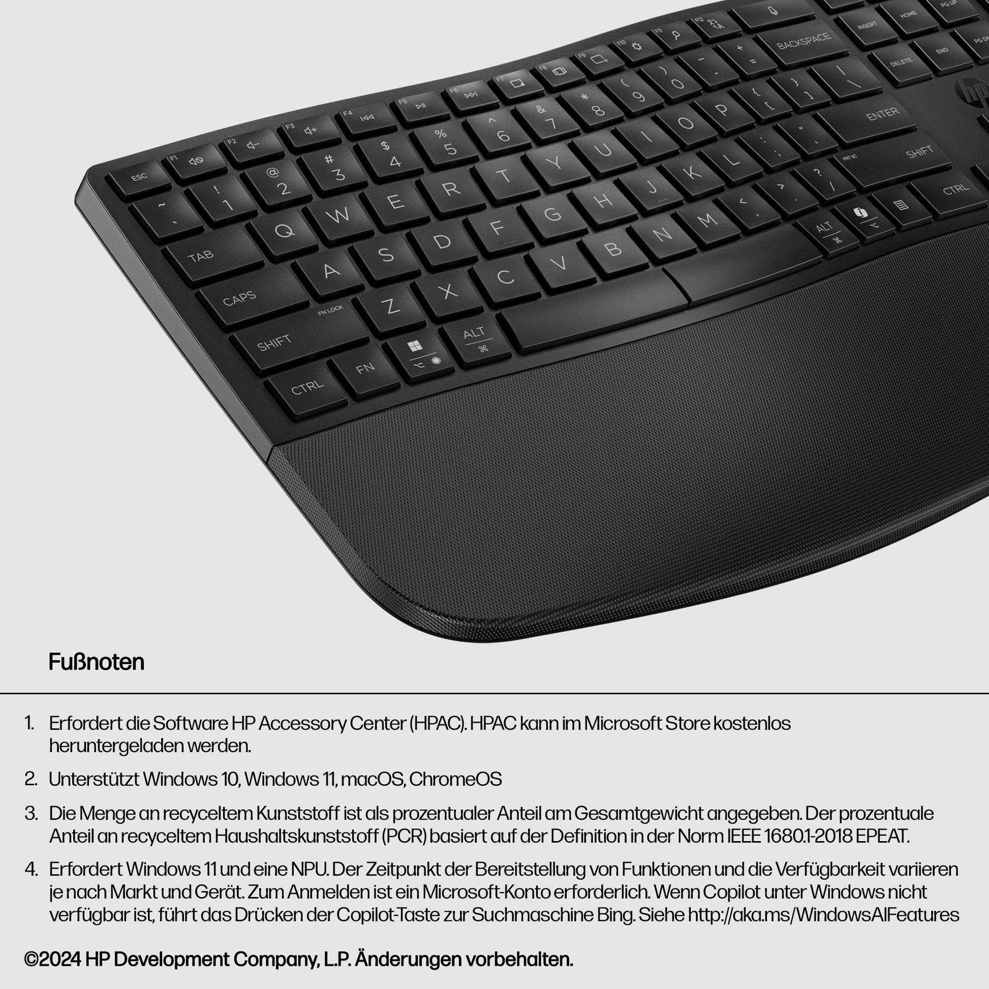 HP 680 Comfort – Tastatur – Bluetooth & 2,4 GHz (USB-A Empfänger) – mit Handballenauflage – Schwarz