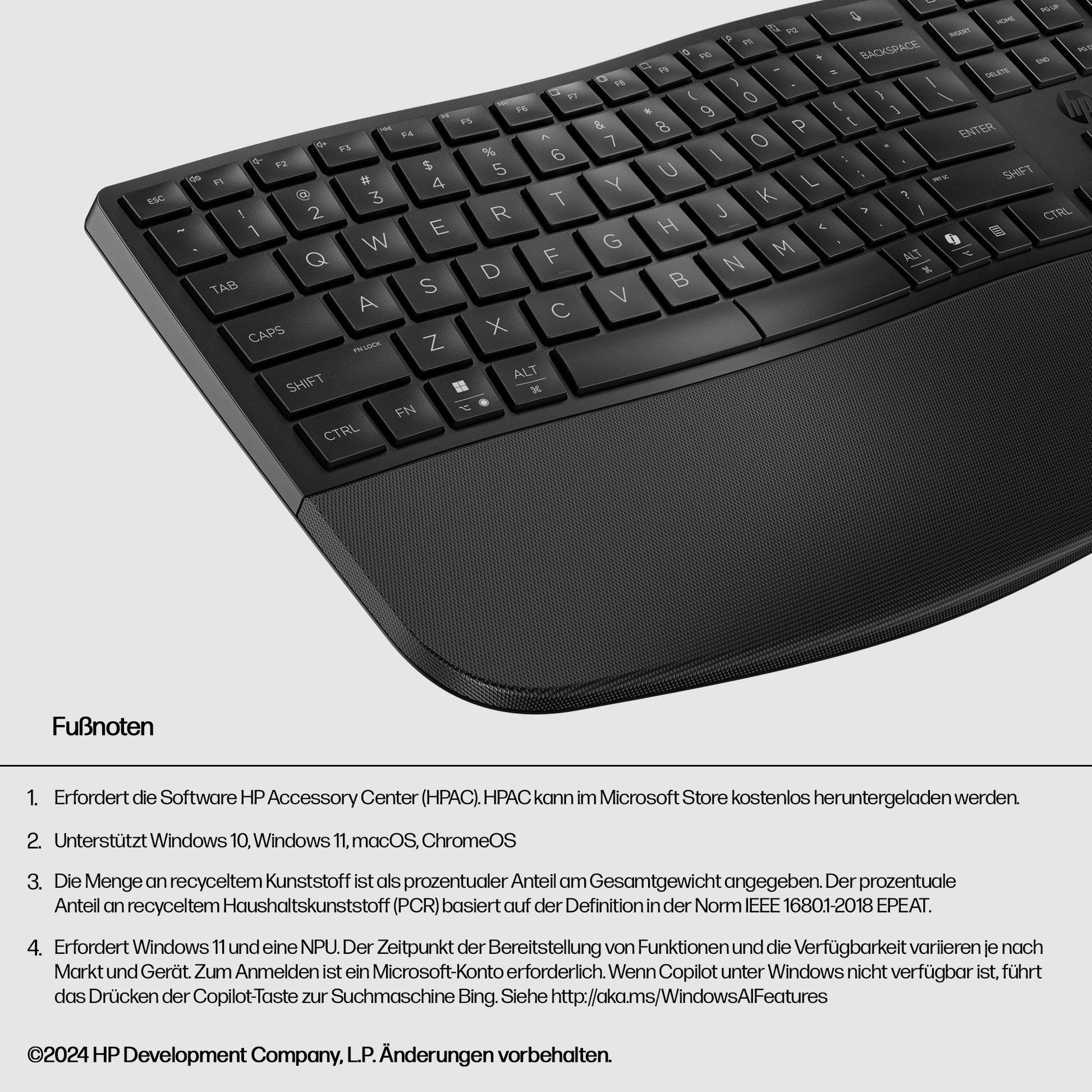 HP 685 Comfort Dual-Mode – Tastatur – Membran – Bluetooth & 2,4 GHz – mit Handballenauflage – schwarz