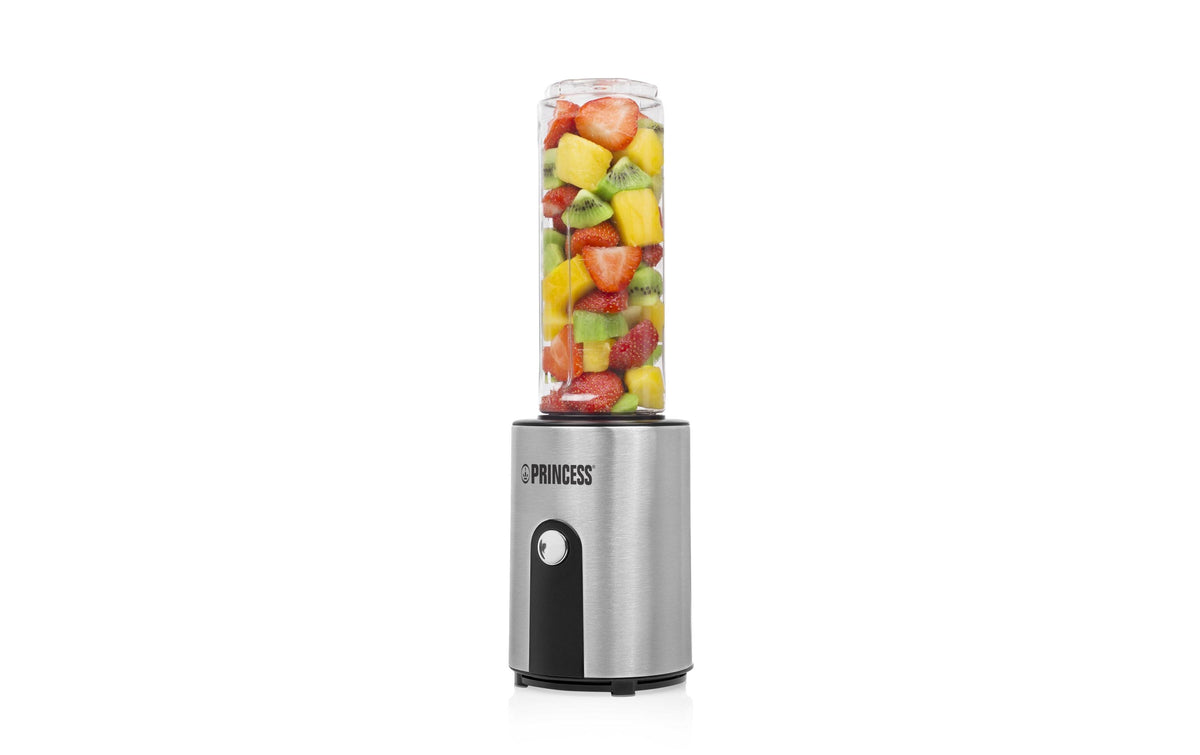 Princess Smoothie-Mixer 01.217401.01.001 – 0,6 l, 300 W, spülmaschinenfest – schwarz/edelstahl/transparent