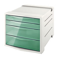 Esselte Schubladenelement – 4 Schubladen, weiss/grün, Polystyrol (PS), B 245 × H 365 × T 285 mm