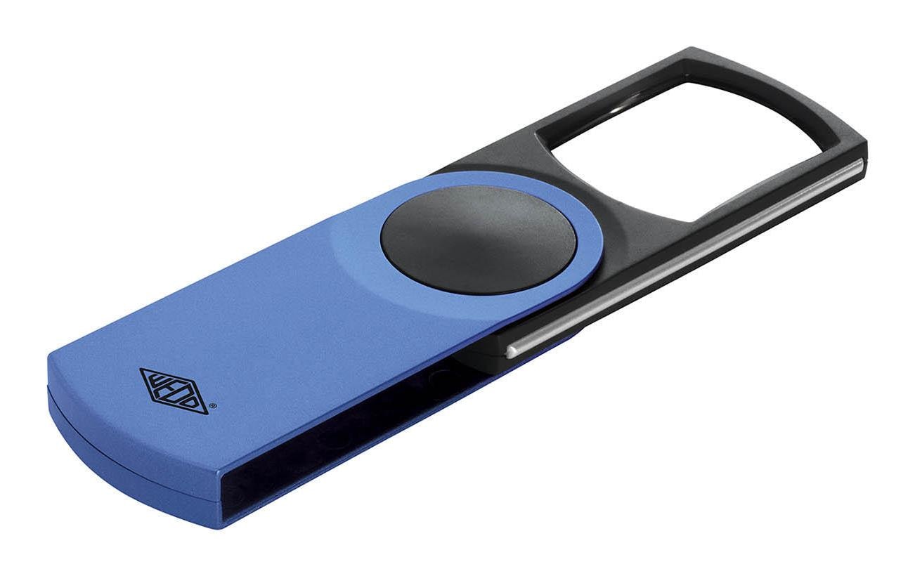 Wedo Leuchtlupe Swing-It – 3×, 48×38 mm, 2×CR2016, blau