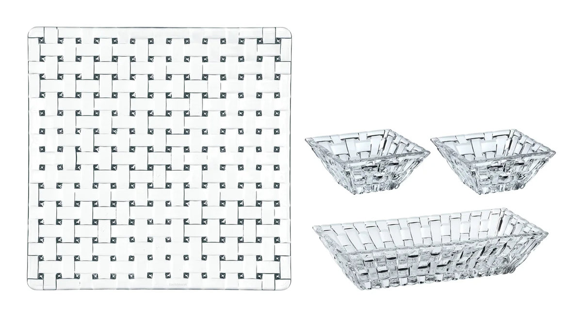 Nachtmann Servierset Bossa Nova – 4-teiliges Set, 21,6 × 21,6 × 1,8 cm, Kristallglas, spülmaschinenfest