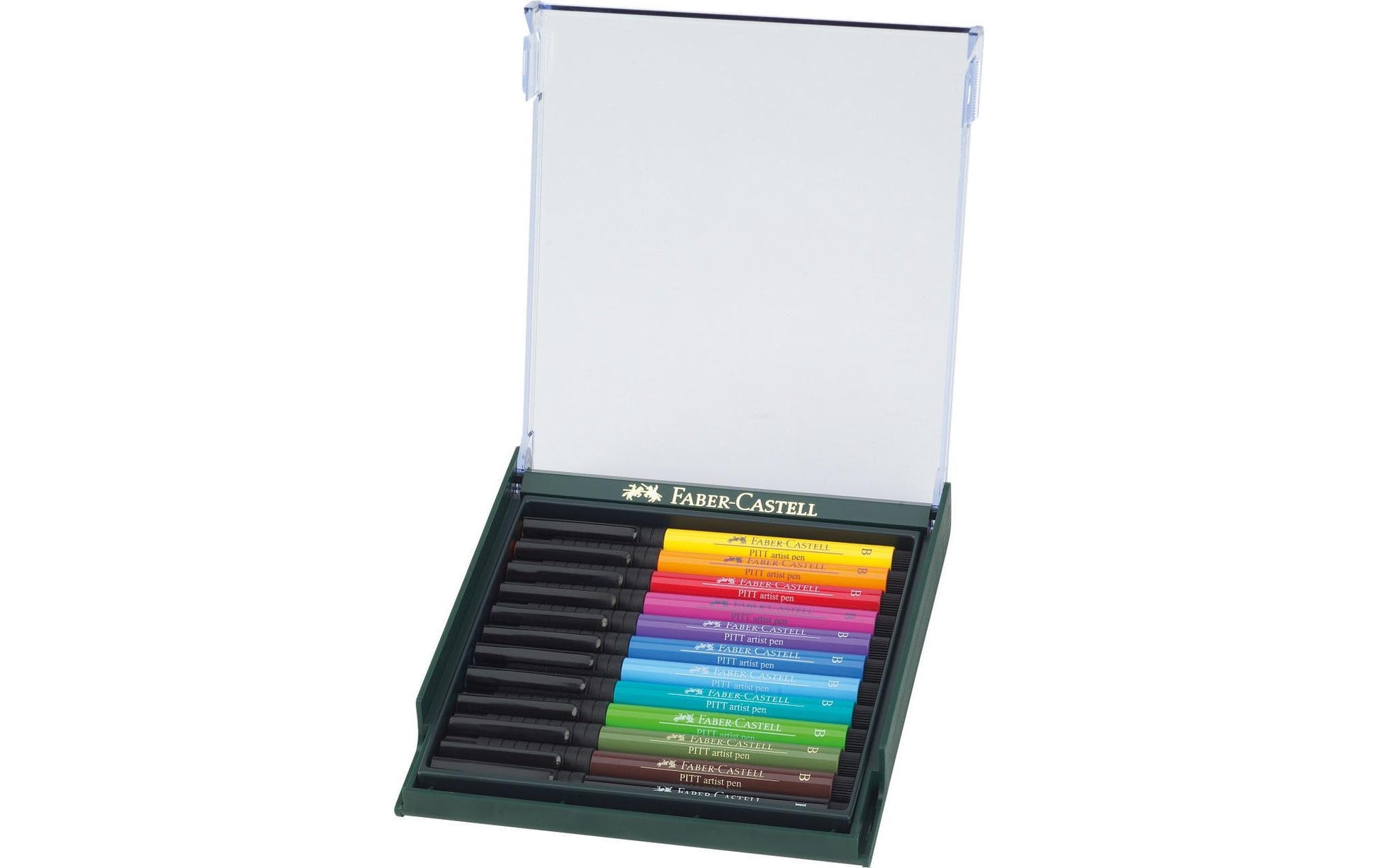 Faber-Castell PITT artist pen Pinselstift – Pinselspitze, pigmentiert, wasserfest, 12 Farben