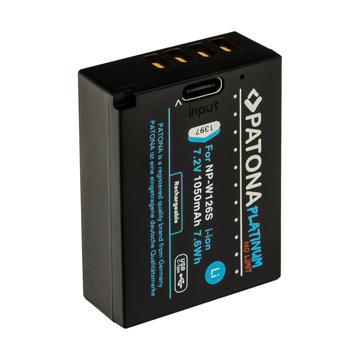 PATONA Platinum Akku (Li-Ion) 1050 mAh, 7,2 V – USB-C-Eingang 1,2 A – für Fujifilm NP-W126S, X-H1, X-Pro3 und andere