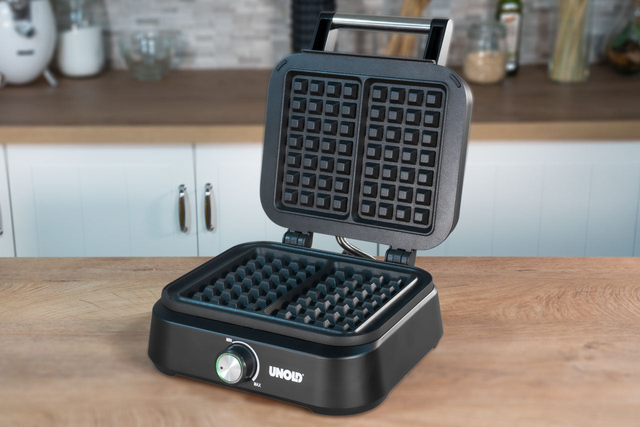 Unold Belgisches Waffeleisen Brüssel 48275 – 2 Waffeln, rechteckig, 1500 W, teflonbeschichtet – schwarz