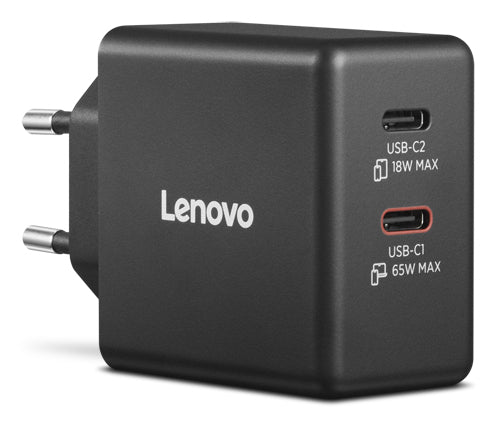 Lenovo G0A6065BEU USB-Ladegerät 65 W – USB-C×2 (45 W + 18 W) – Schwarz, 1,5 m Kabel