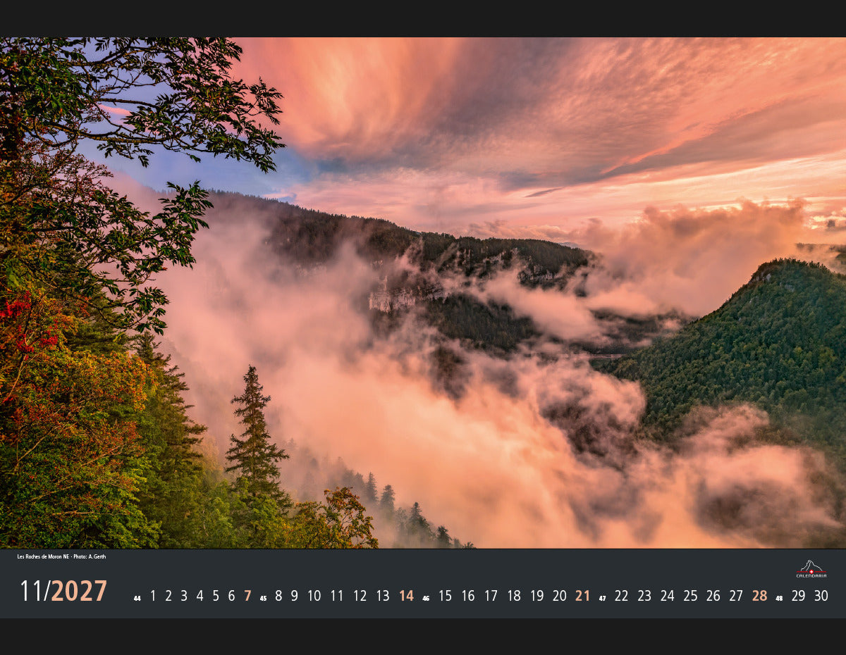Calendaria Light of Switzerland – Bildkalender 2027 – 48 × 33 cm