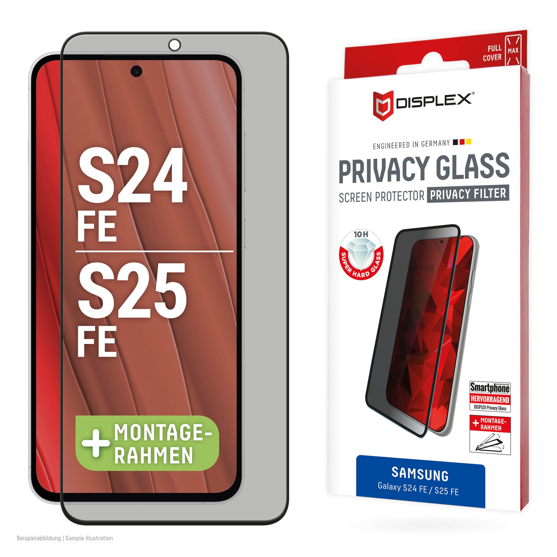 E.V.I. Privacy-Filter (Panzerglas), 10H – für Galaxy S25 FE/S24 FE – mit Applikator