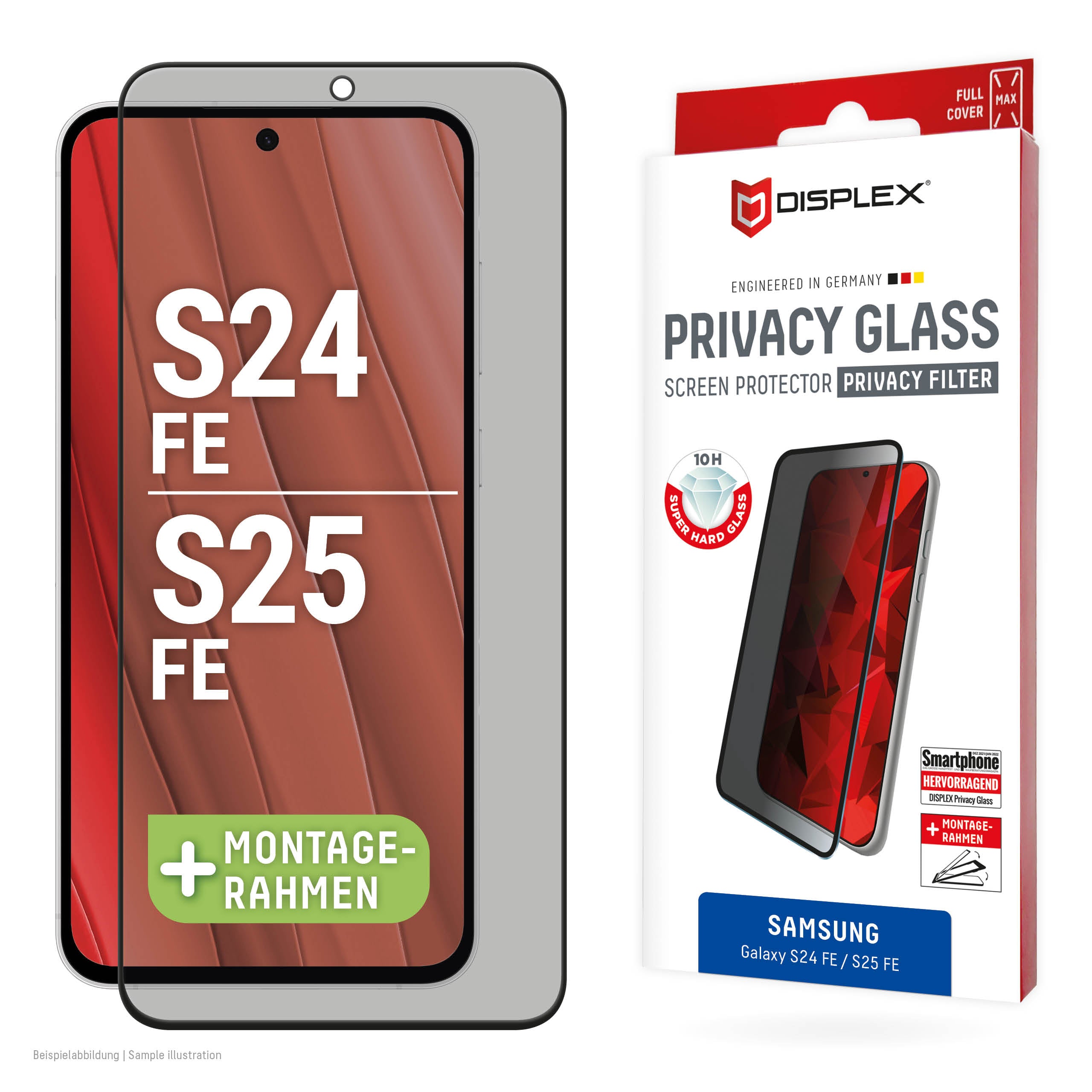 E.V.I. Privacy-Filter (Panzerglas), 10H – für Galaxy S25 FE/S24 FE – mit Applikator