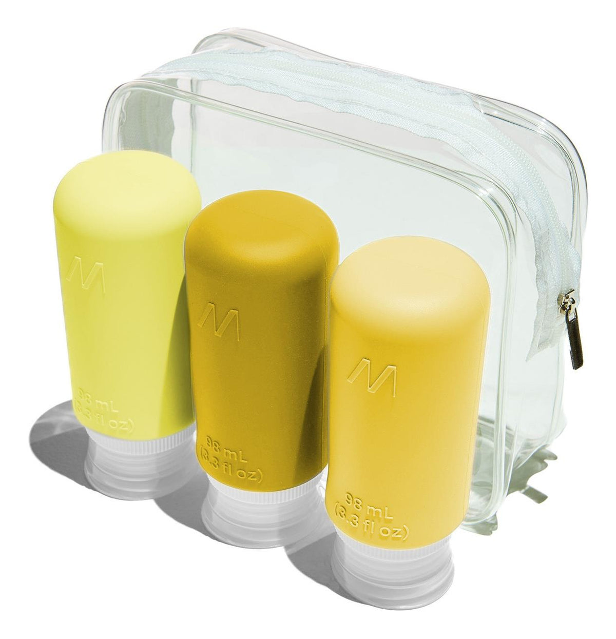 Muitomas Reiseset – auslaufsicher, inkl. Reiseetui – 0,1 l (je 98 ml) – Gelb – 3-teilig