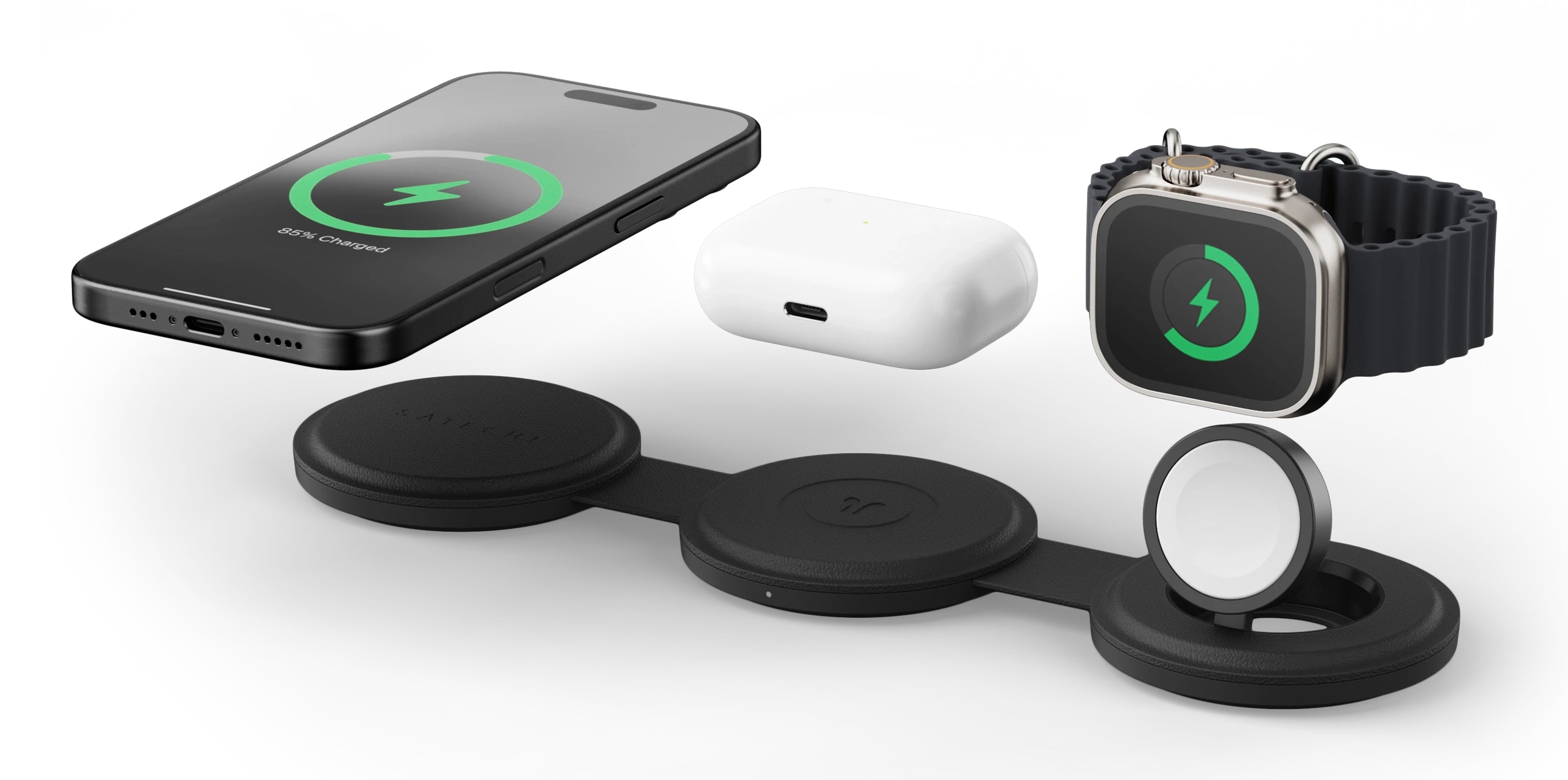 Satechi 3-in-1 Ladeständer – MagSafe-kompatibel – 15 W – für Smartphone/Smartwatch/Kopfhörer – Schwarz