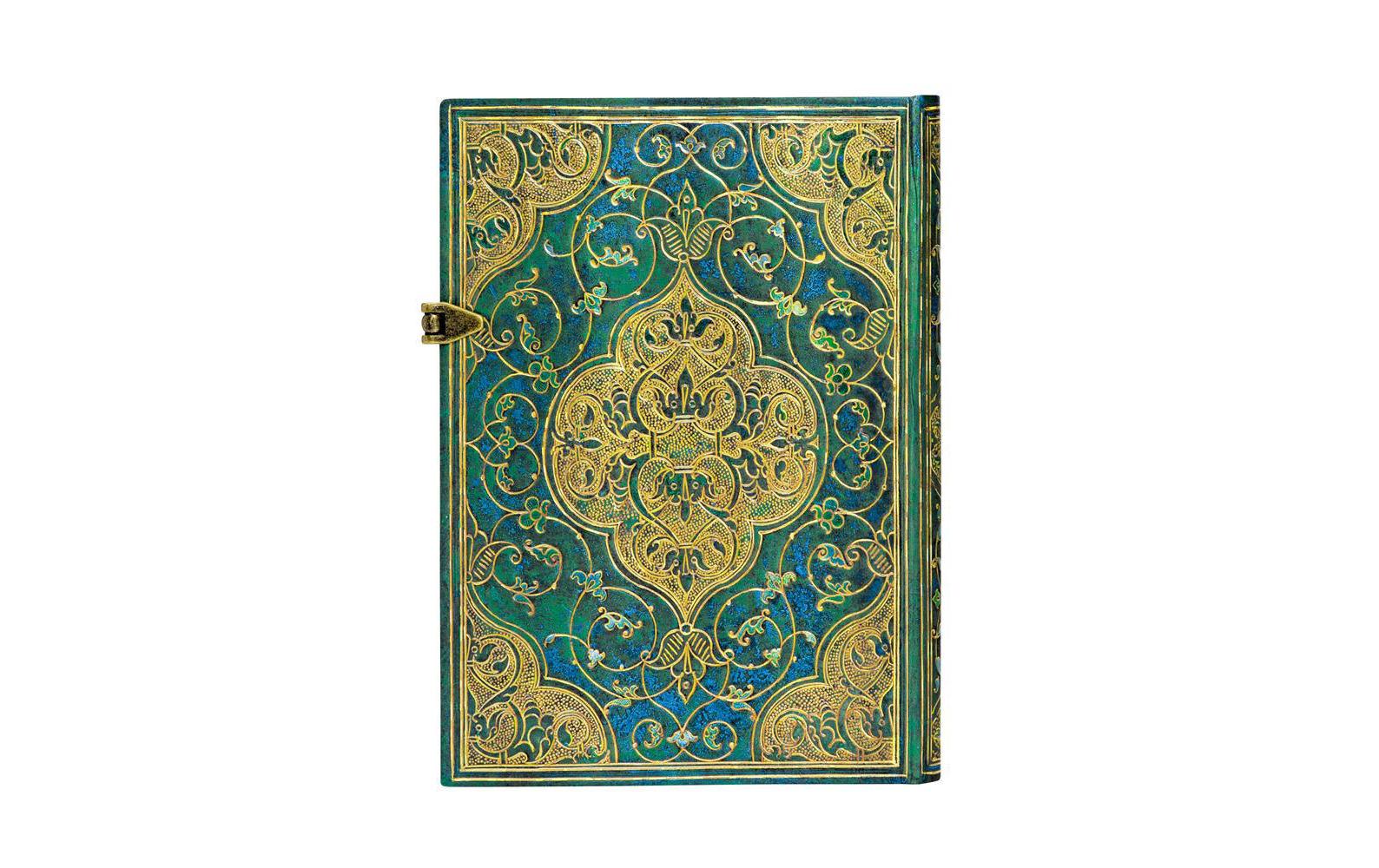 Paperblanks Notizbuch, 130 × 180 mm, liniert, Fadenheftung, Hardcover, 240 Seiten, 120 g/m² – türkis, Muster