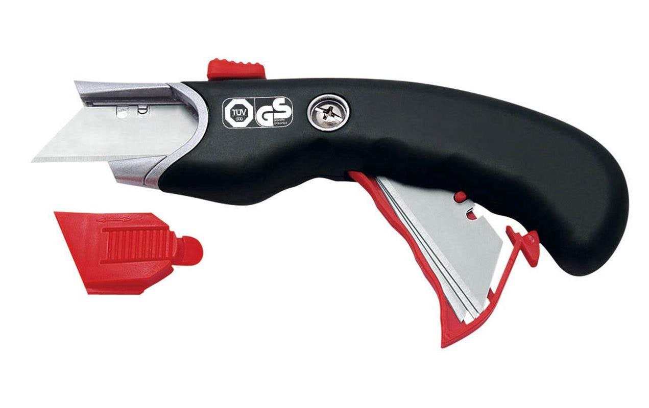 Wedo Safety-Cutter Premium – Sicherheitsmesser 25 mm, Metall/Gummi, Auto-Retrakt, Schwarz/Rot