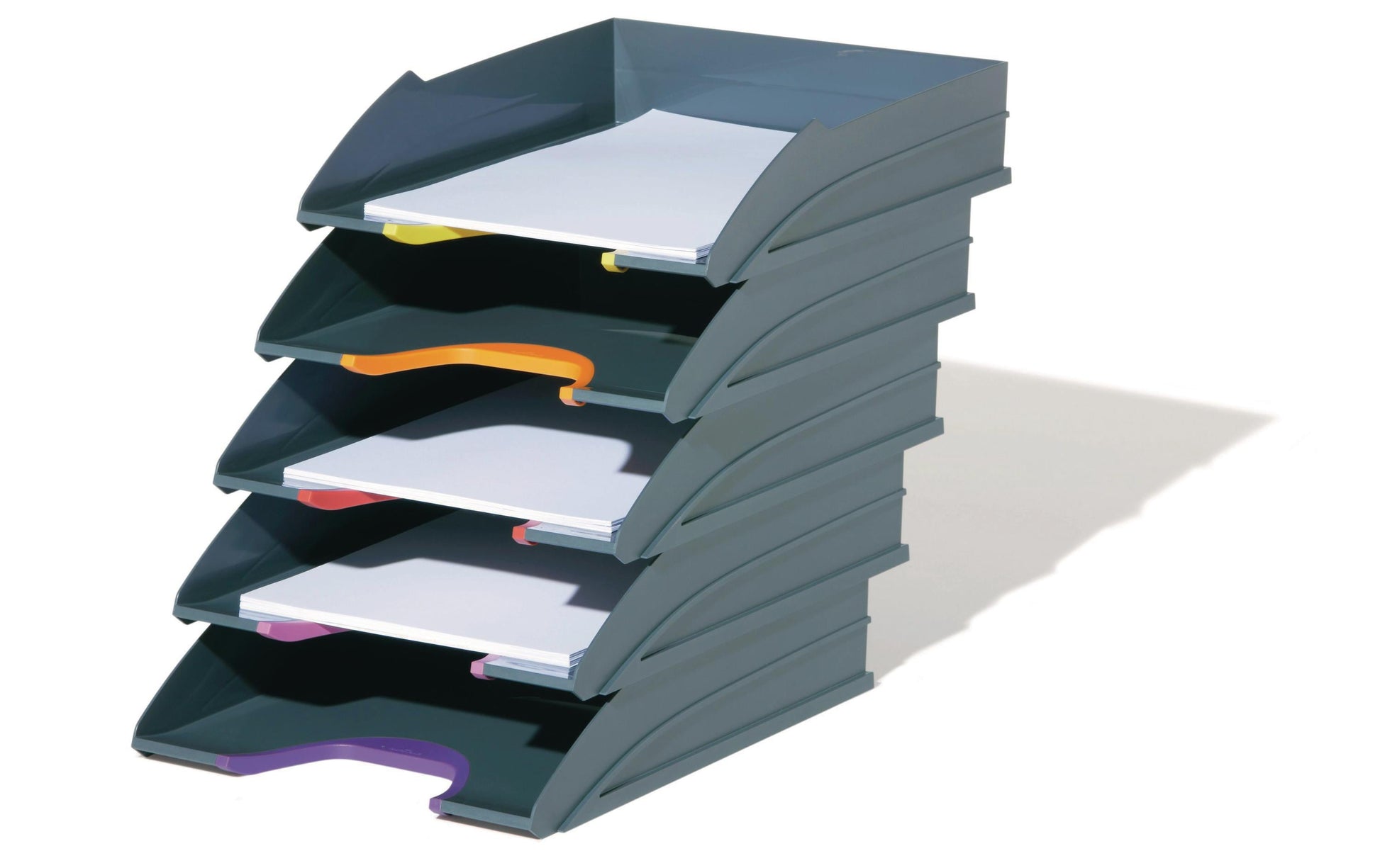 Durable Briefkorb – für A4, C4, stapelbar, mit Griffausschnitt, glänzend, grau, B 264 × H 74 × T 336 mm