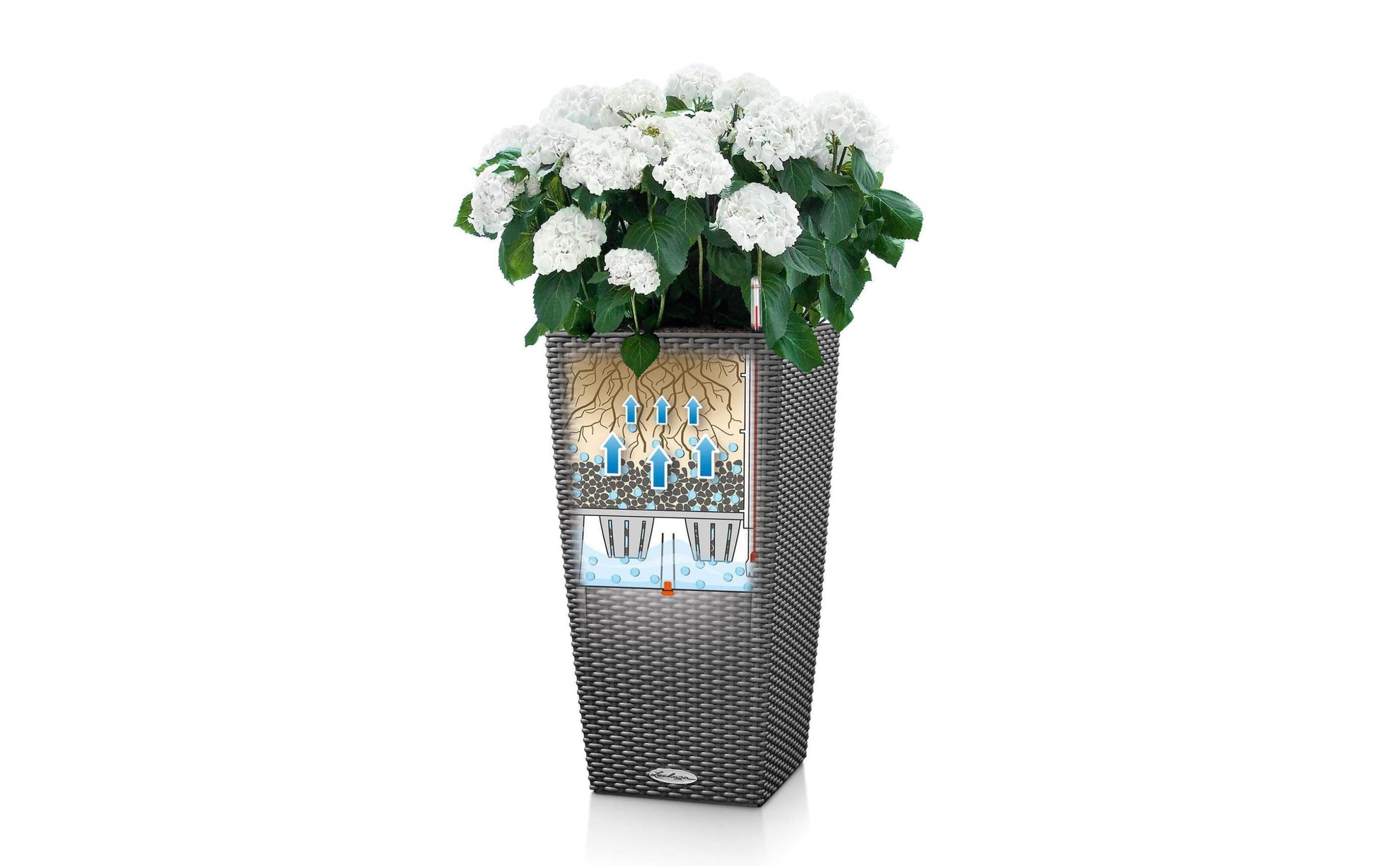 LECHUZA Cubico Cottage Blumentopf – 40 × 40 × 75 cm – Kunststoff, Weiss