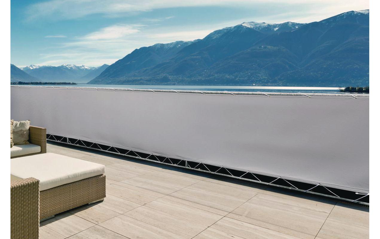 Windhager Balkonbespannung Malta – 90 × 500 cm, Polyester, grau/silber, mit Ösen, UV-beständig, für Balkon