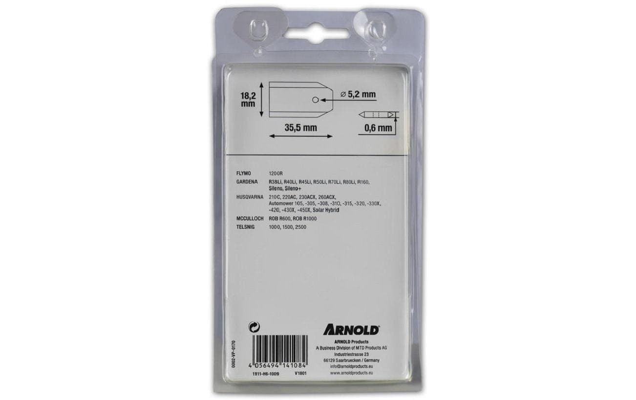 ARNOLD Rasenmäherklinge 40 × 18,2 × 0,63 mm Carbon – 9 Stk – für Husqvarna, Gardena, Flymo und andere