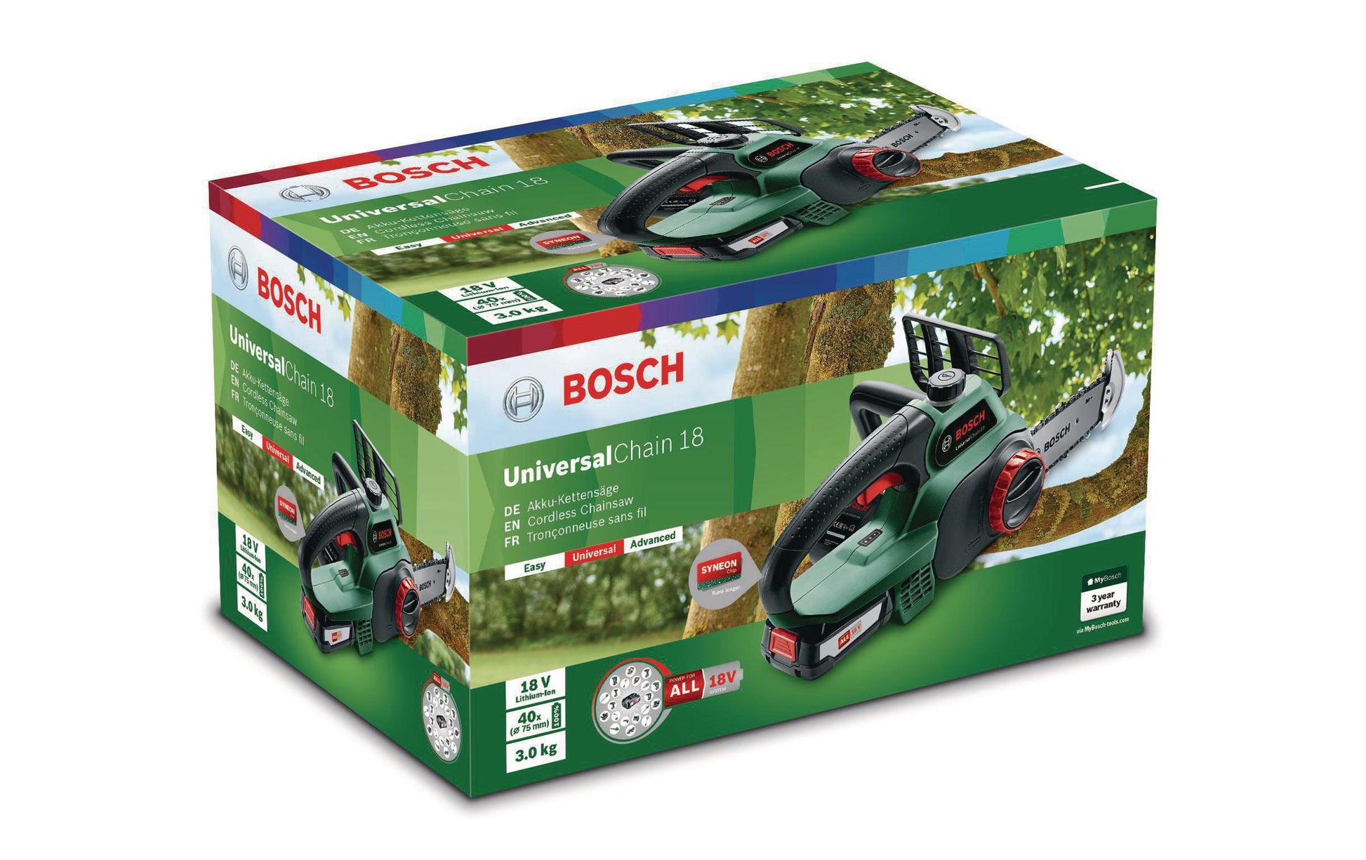 Bosch UniversalChain 18 Akku-Kettensäge – 18 V – Schwertlänge 200 mm – 2,5 Ah & Ladegerät – POWER FOR ALL