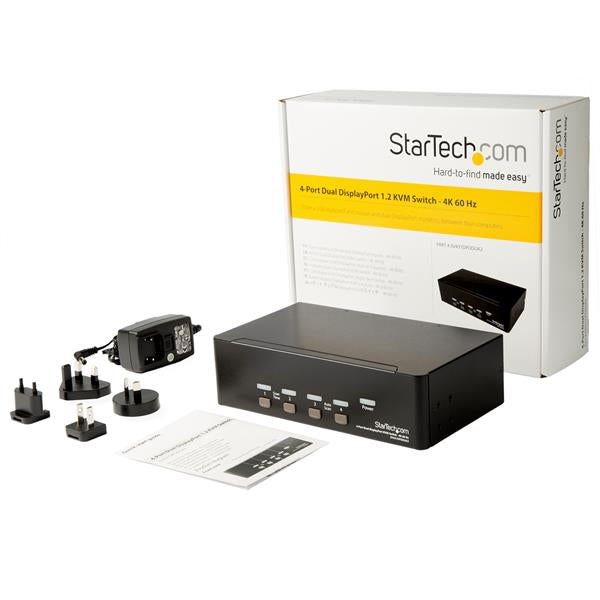 StarTech.com 4-Port Dual-View DisplayPort KVM-Switch – 4K/60 Hz, USB-Hub, Audio, Rack 2U