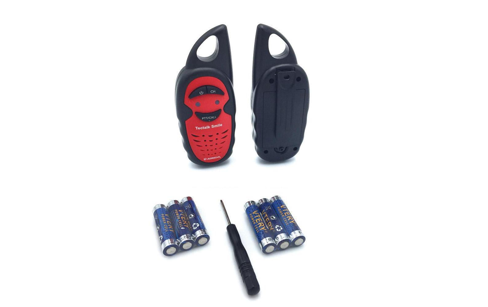 Albrecht Tectalk Smile – Kinder-Funkgerät, 3 Kanäle, bis 3 km, 446,00625 MHz, Schwarz/Rot