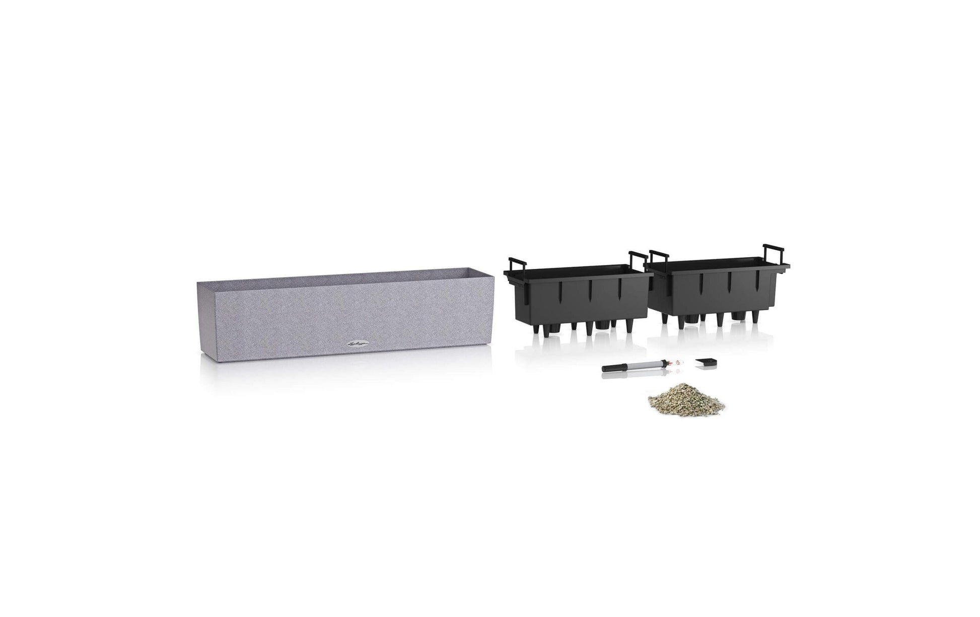LECHUZA BALCONERA Stone 80 Blumentopf – 12 l, 79 × 19 × 19 cm – Polypropylen, schwarz