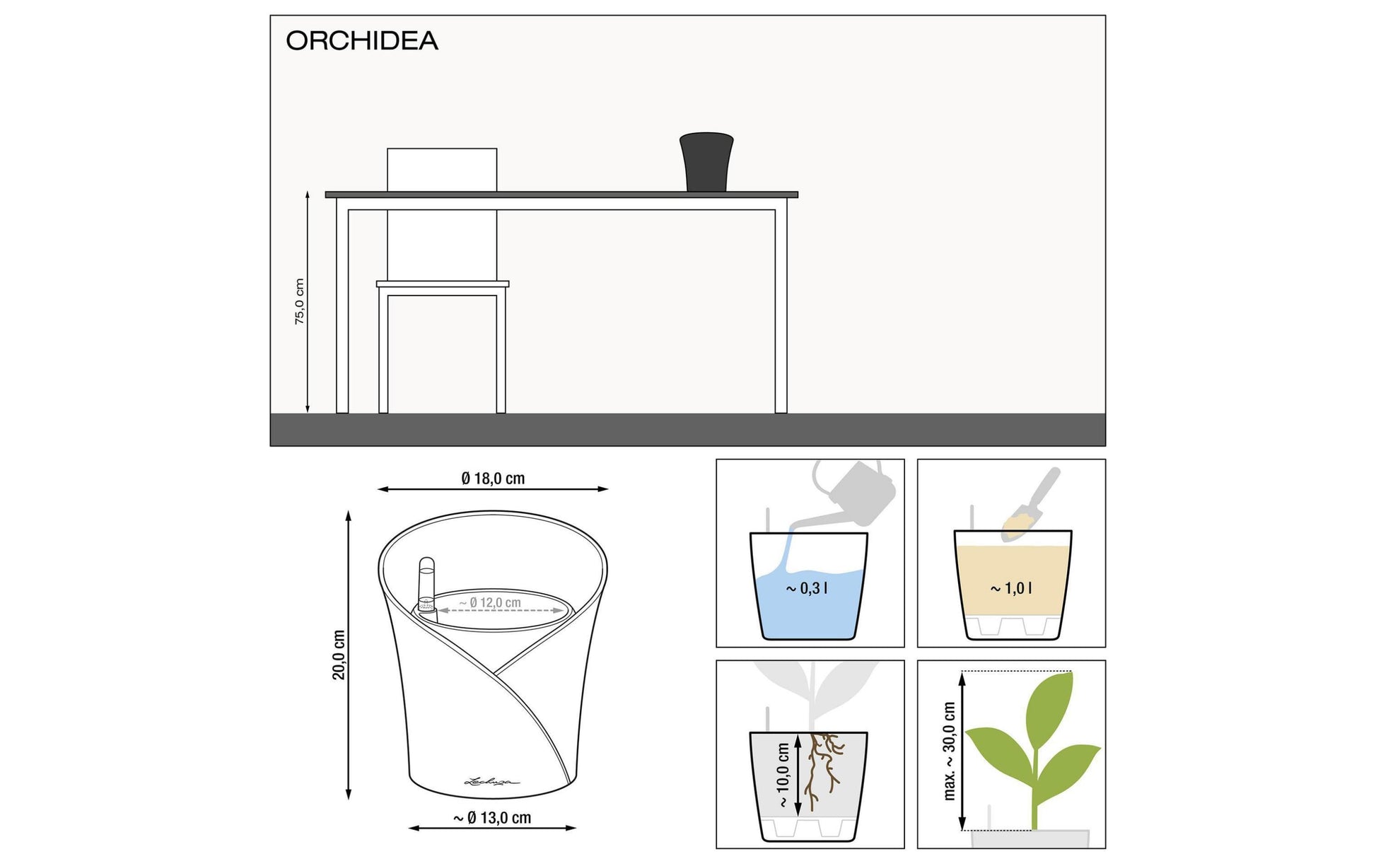 LECHUZA ORCHIDEA Topfpflanzer – Ø 18,3 × 20 cm – Kunststoff, weiss matt