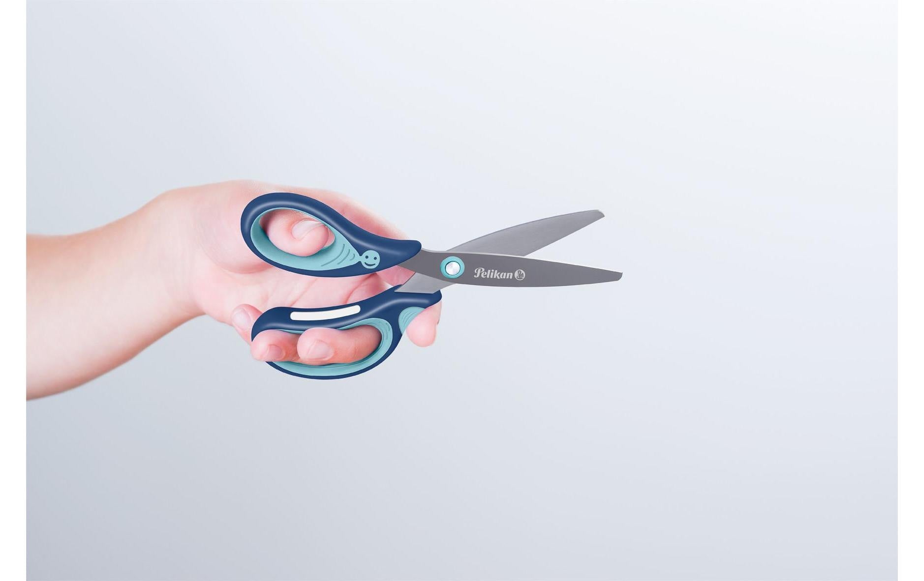 Pelikan Griffix Kinderschere, abgerundet, für Linkshänder – Titannitrid-beschichtet, ergonomischer Griff, Blau