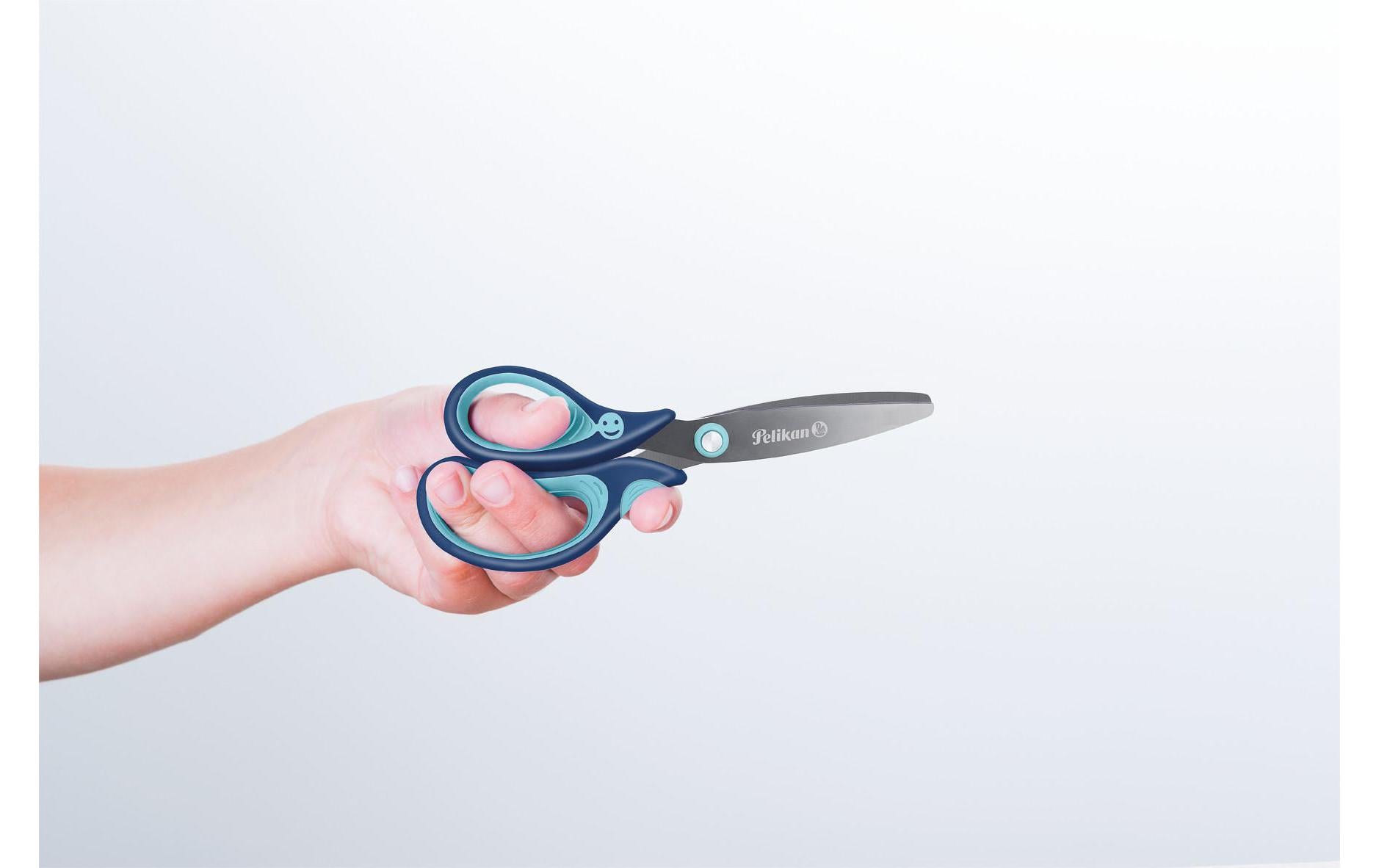 Pelikan Griffix Kinderschere, abgerundet, für Linkshänder – Titannitrid-beschichtet, ergonomischer Griff, Blau