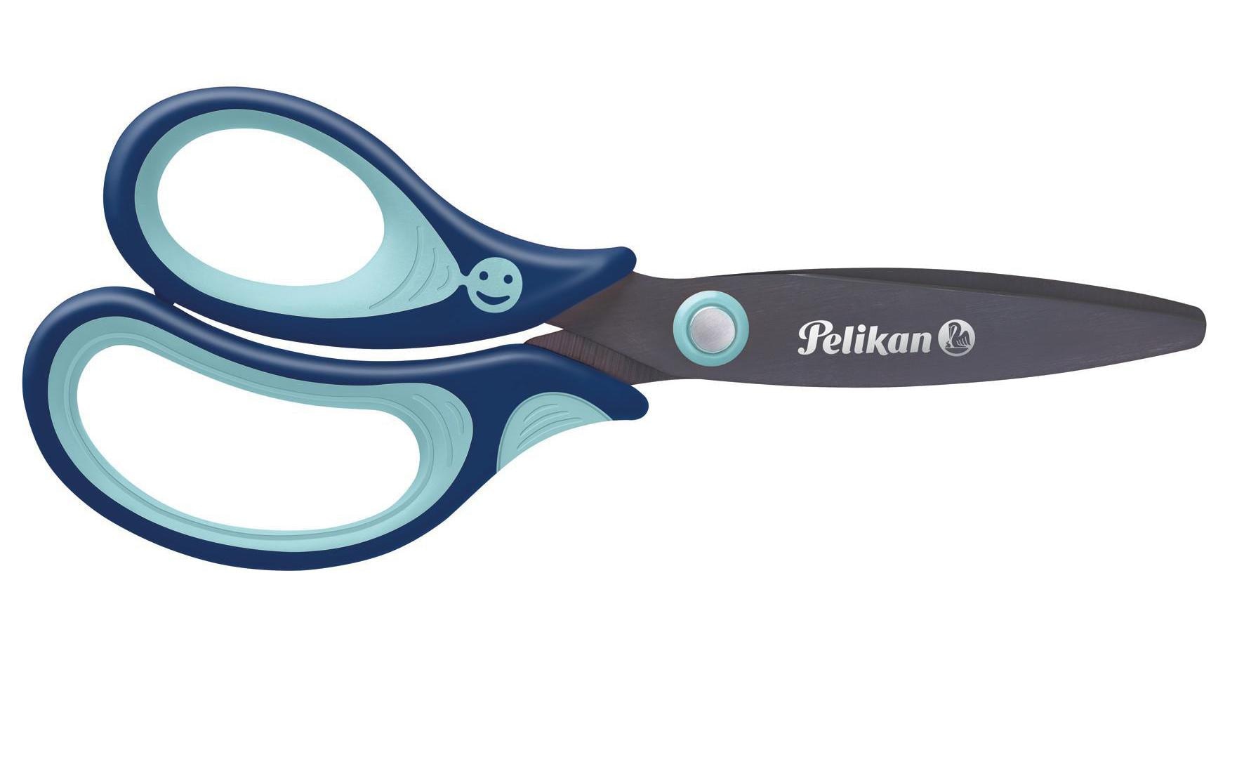 Pelikan Griffix Kinderschere, abgerundet, für Linkshänder – Titannitrid-beschichtet, ergonomischer Griff, Blau