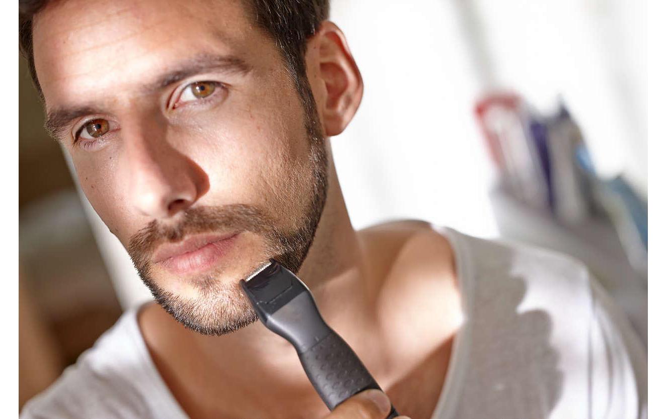 Philips Bartstyler Multigroom MG1100 – 4 Längeneinstellungen, 1–5 mm Schnittlänge, waschbar – Schwarz/Rot