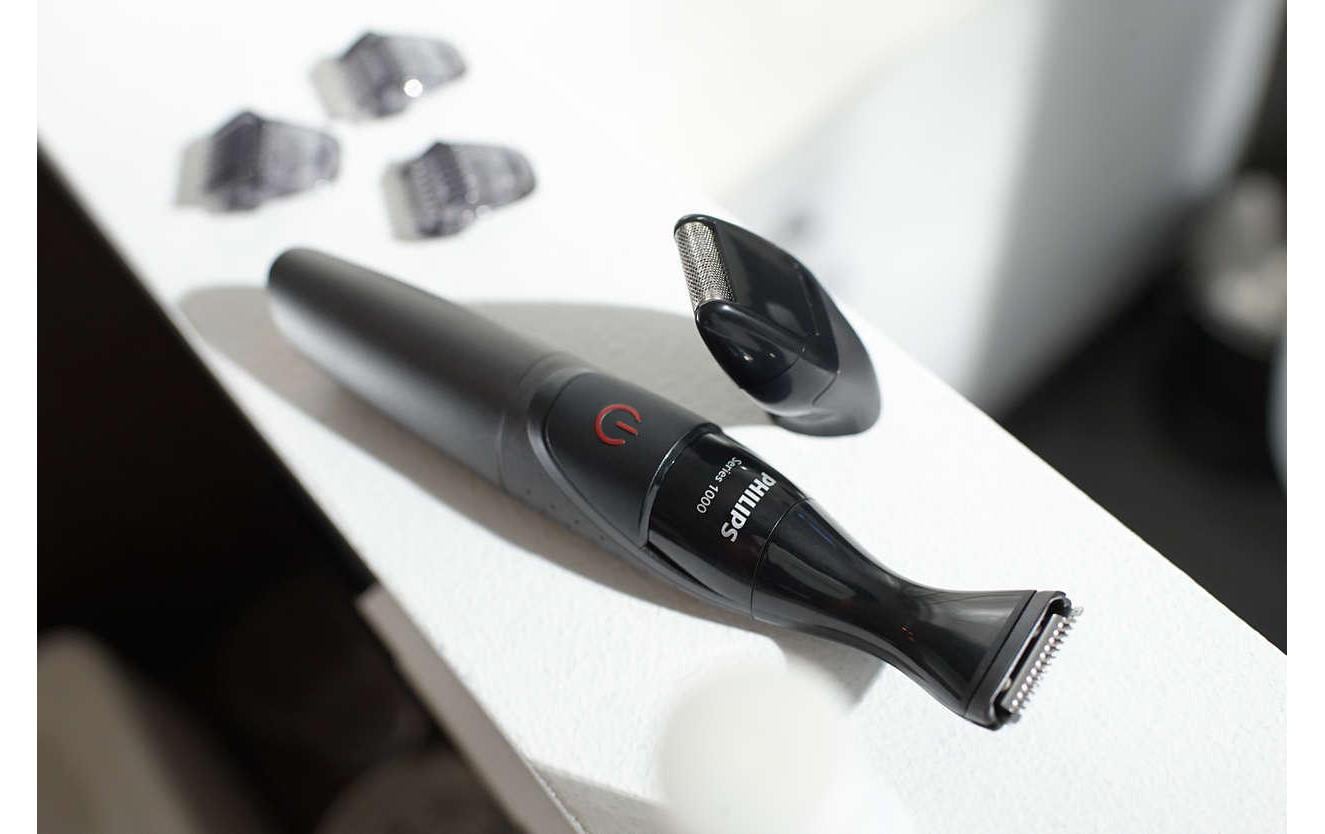 Philips Bartstyler Multigroom MG1100 – 4 Längeneinstellungen, 1–5 mm Schnittlänge, waschbar – Schwarz/Rot