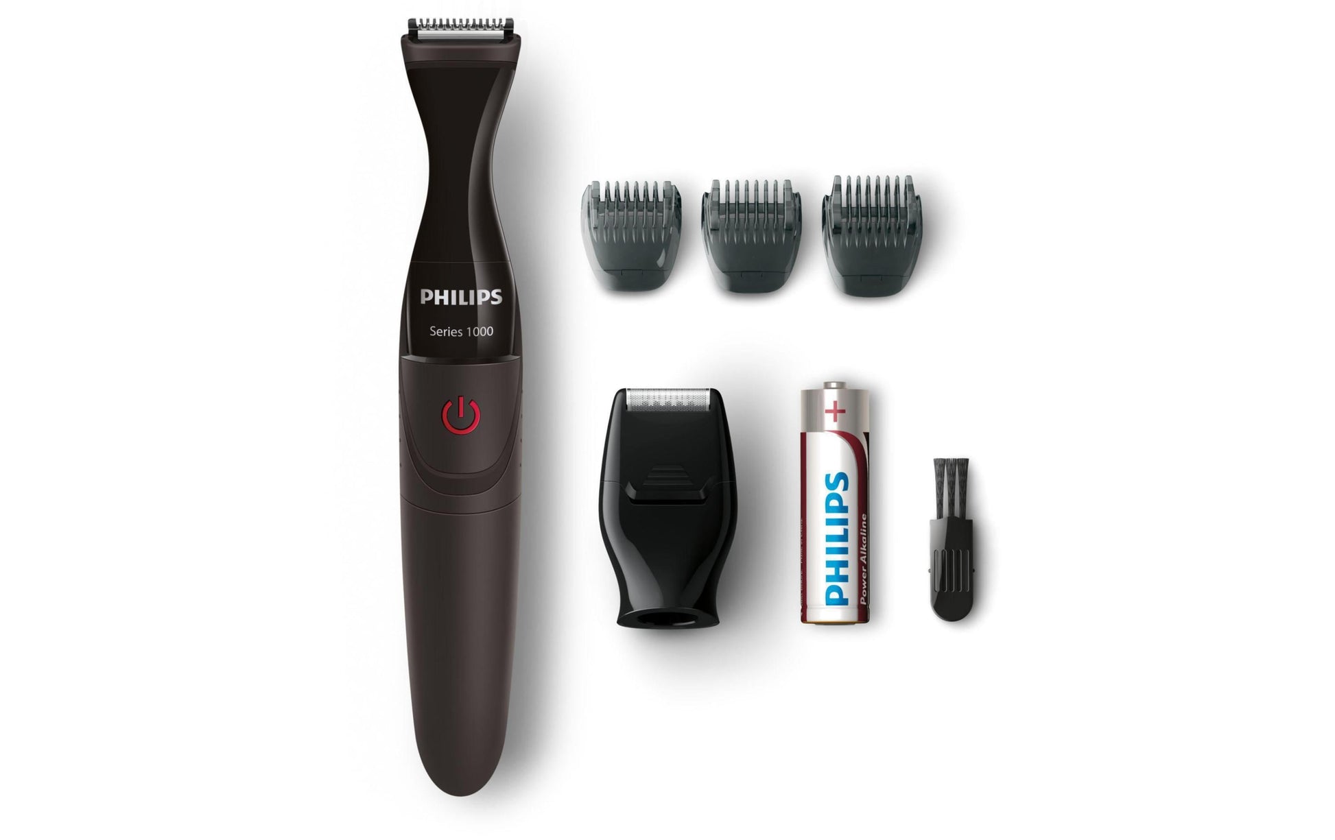 Philips Bartstyler Multigroom MG1100 – 4 Längeneinstellungen, 1–5 mm Schnittlänge, waschbar – Schwarz/Rot