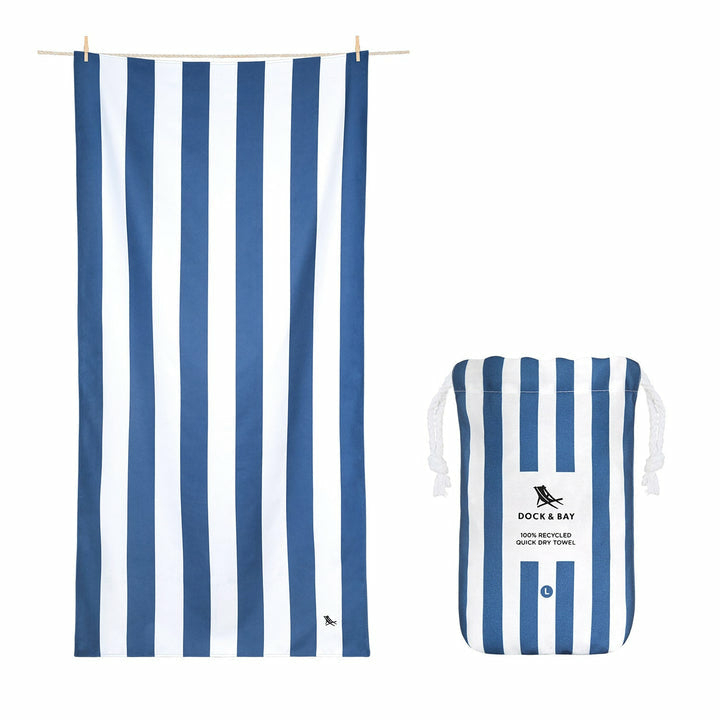 Dock & Bay Strandtuch CABANA – 90 × 160 cm, Weiss/Dunkelblau, Polyamid/Polyester
