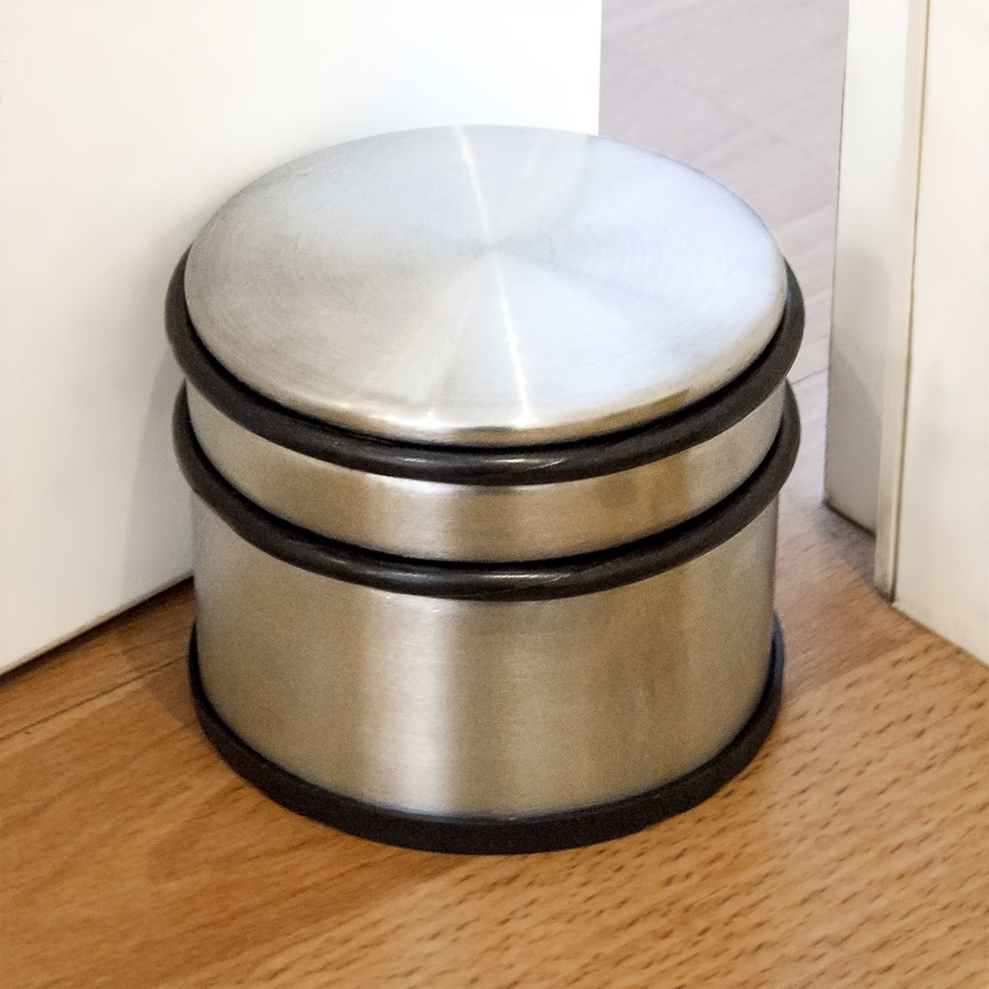 Relaxdays Türstopper – Gummi/Edelstahl – Schwarz/Silber – Ø 95 × H 75 mm
