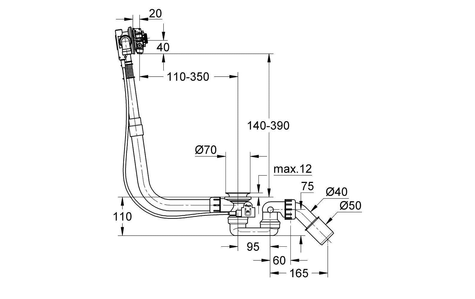 GROHE Wannenablauf- und Überlaufgarnitur Talentofill – 25×56,5×9 cm, Kunststoff, Weiss