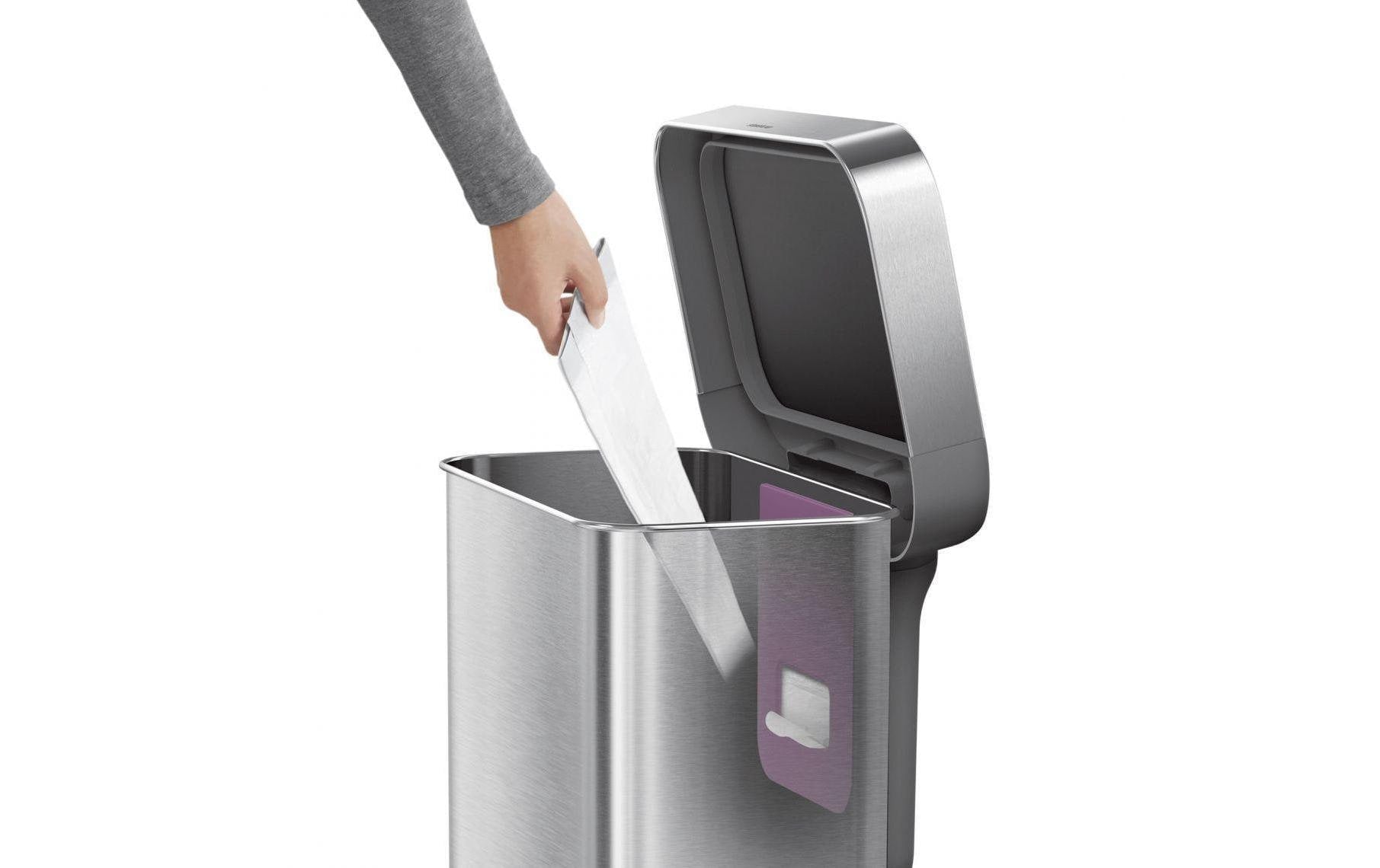 simplehuman Abfallcontainer – 55 l – mit Deckel – Edelstahl – B × H × T 470 × 655 × 358 mm