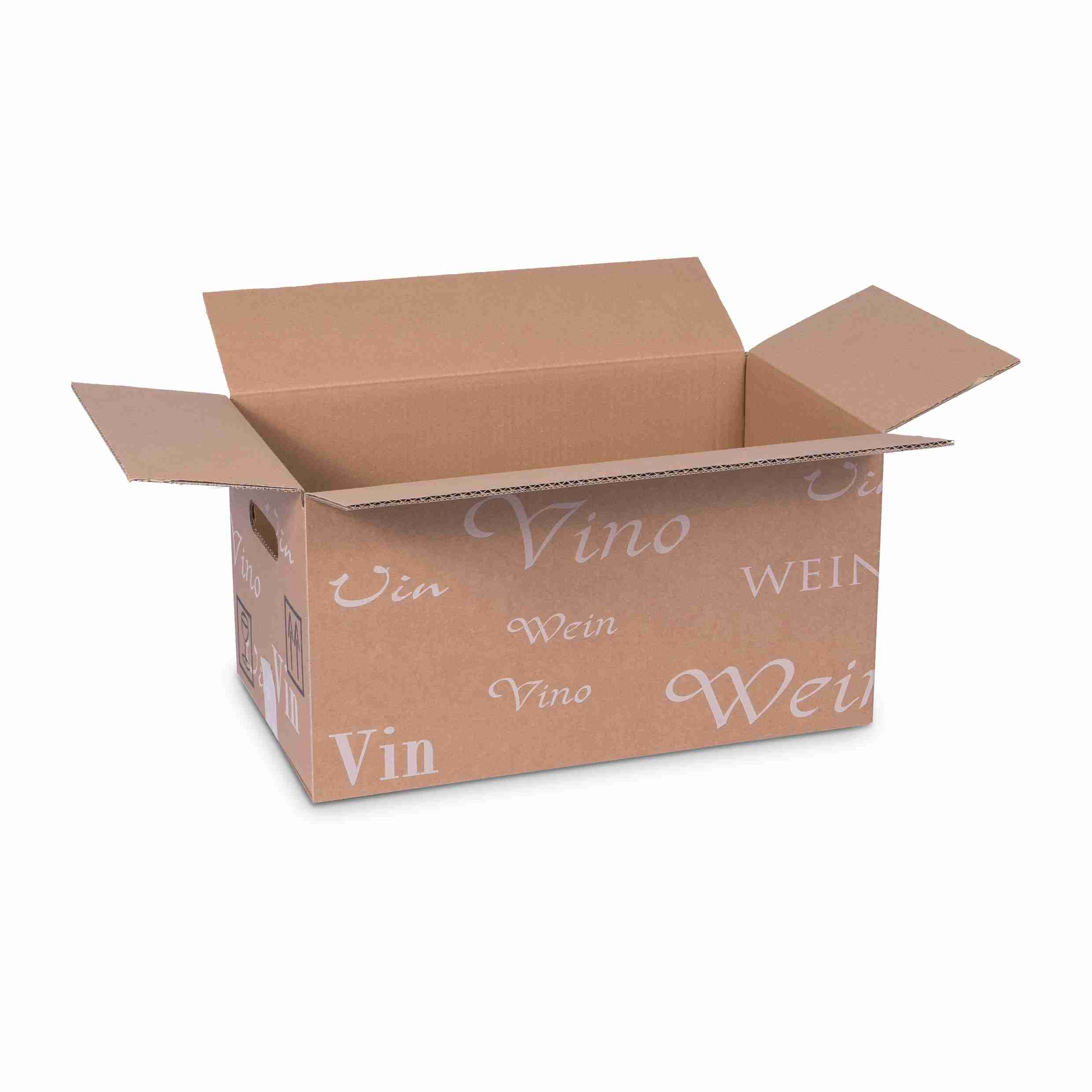 Model Weinversandkarton – für 12 × 0,75 l, max. 210 mm & Ø80 mm – 417 × 237 × 210 mm, braun, selbstklebend – 1 Stk., ab 20 Stk.