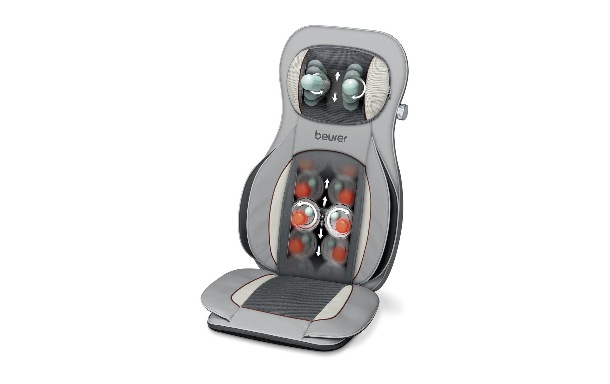 Beurer Massagesitzauflage – Grau, 6500 g, Luftdruckmassage, Wärmefunktion, für Nacken